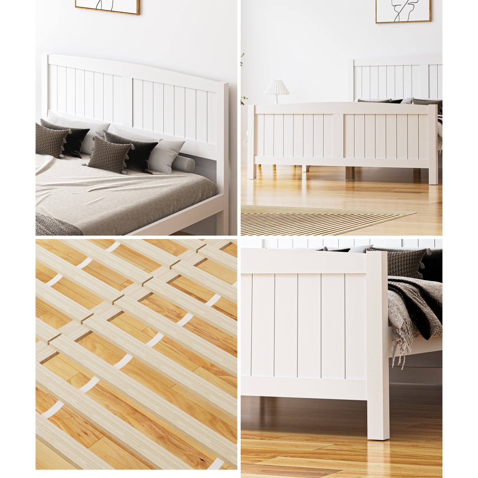 Oikiture Bed Frame Double Size Wooden Base Timber Platform White - Sunyee