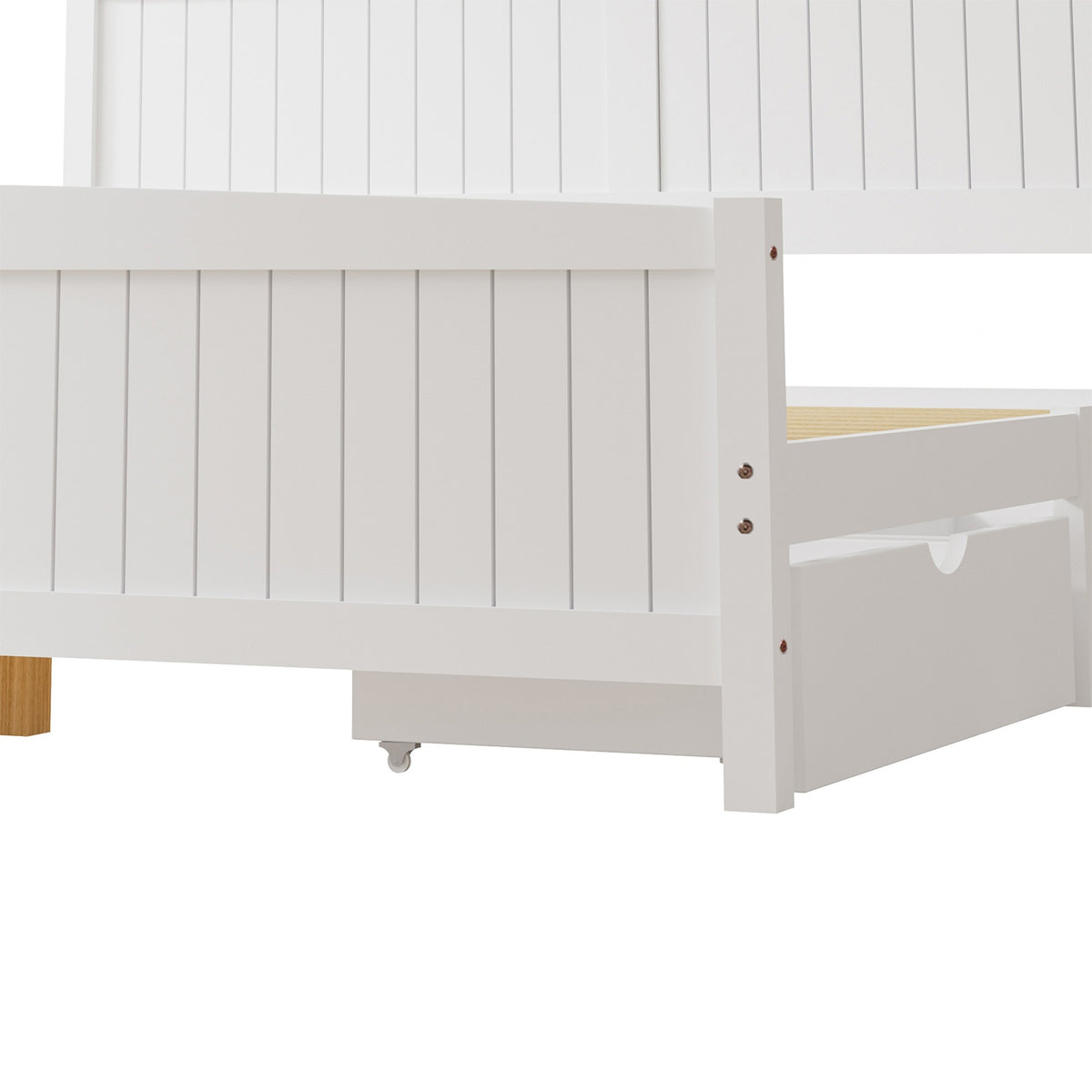 Oikiture Wooden Bed Frame King Size Base with Trundle Storage Drawers White