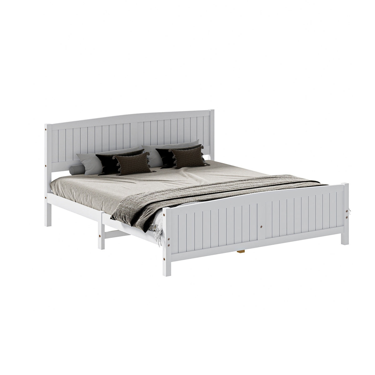 Oikiture Bed Frame Queen Double King Single Wooden Base Timber Platform White