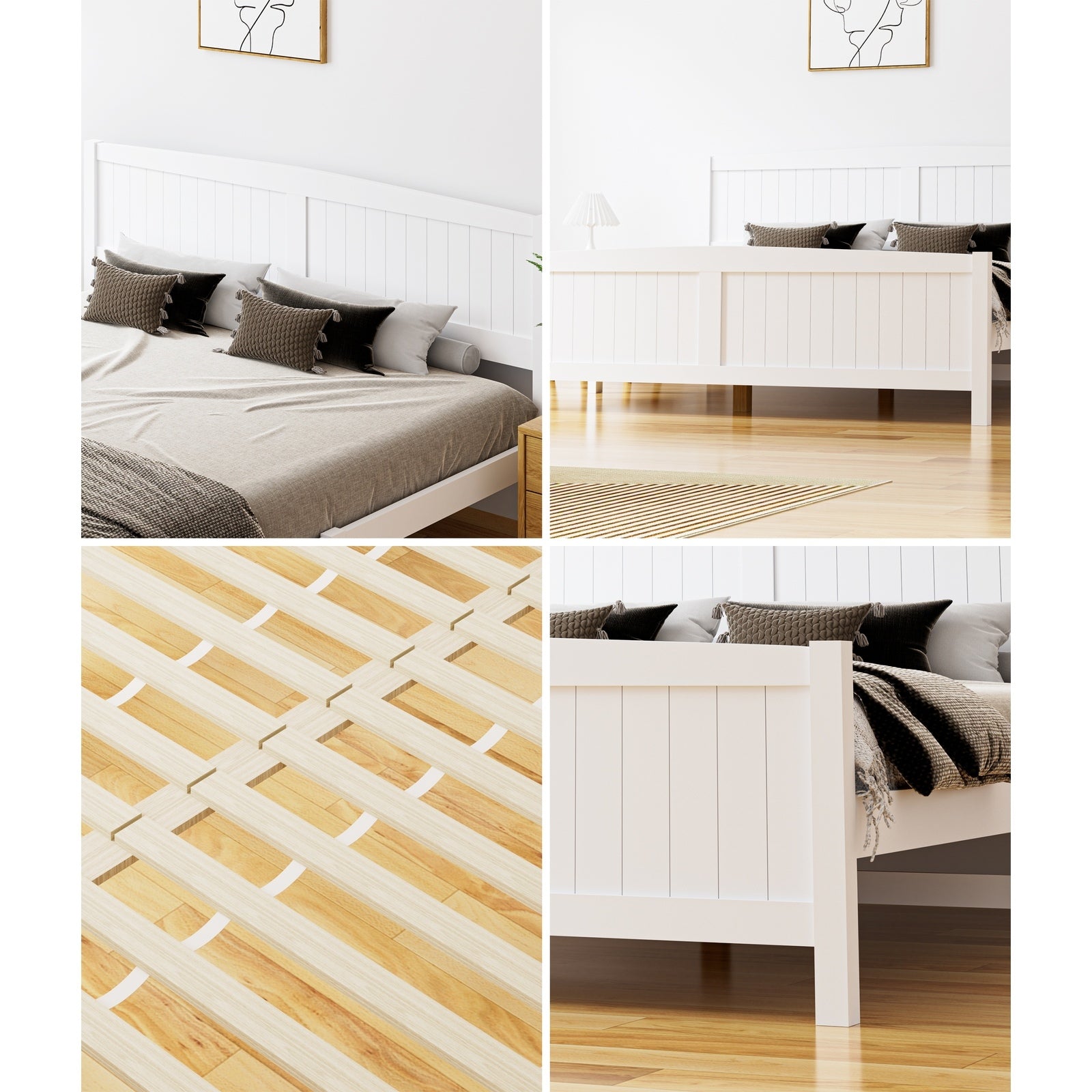 Oikiture Bed Frame King Size Wooden Base Timber Platform White - Sunyee