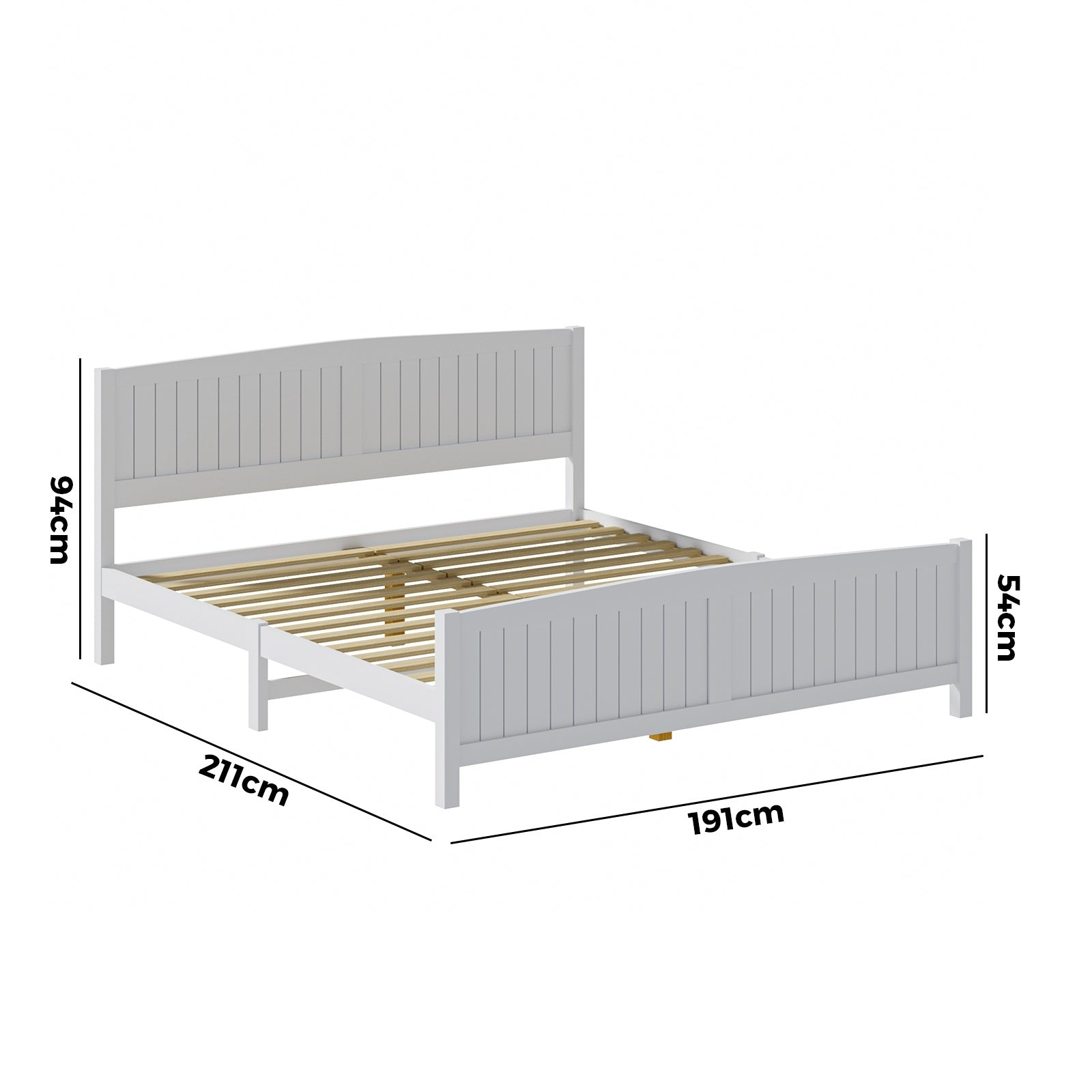 Oikiture Bed Frame King Size Wooden Base Timber Platform White - Sunyee
