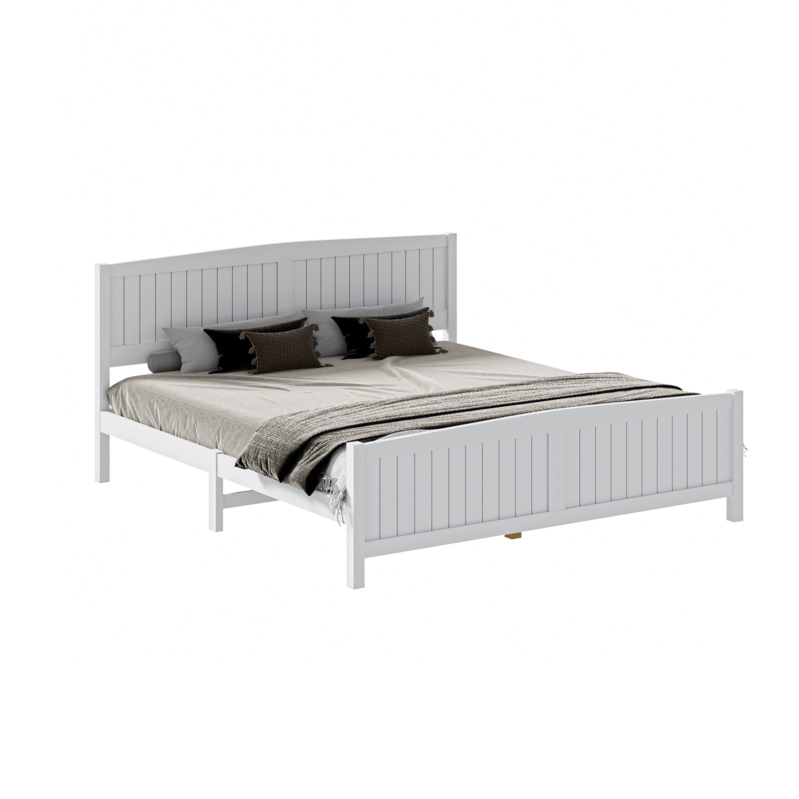 Oikiture Bed Frame King Size Wooden Base Timber Platform White - Sunyee
