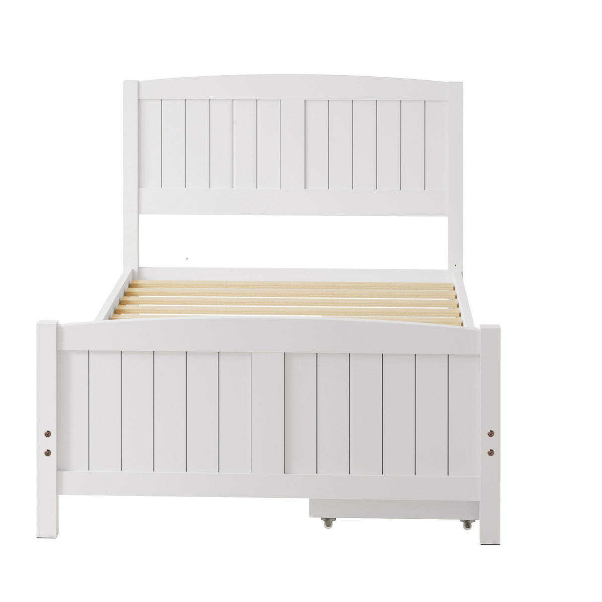 Oikiture Wooden Bed Frame King Single Base with Trundle Storage Drawers White
