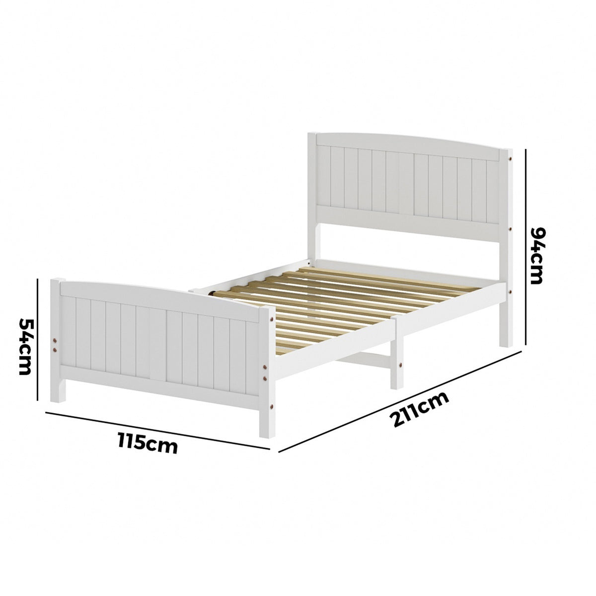 Oikiture Bed Frame King Singe Size Wooden Base Timber Platform White