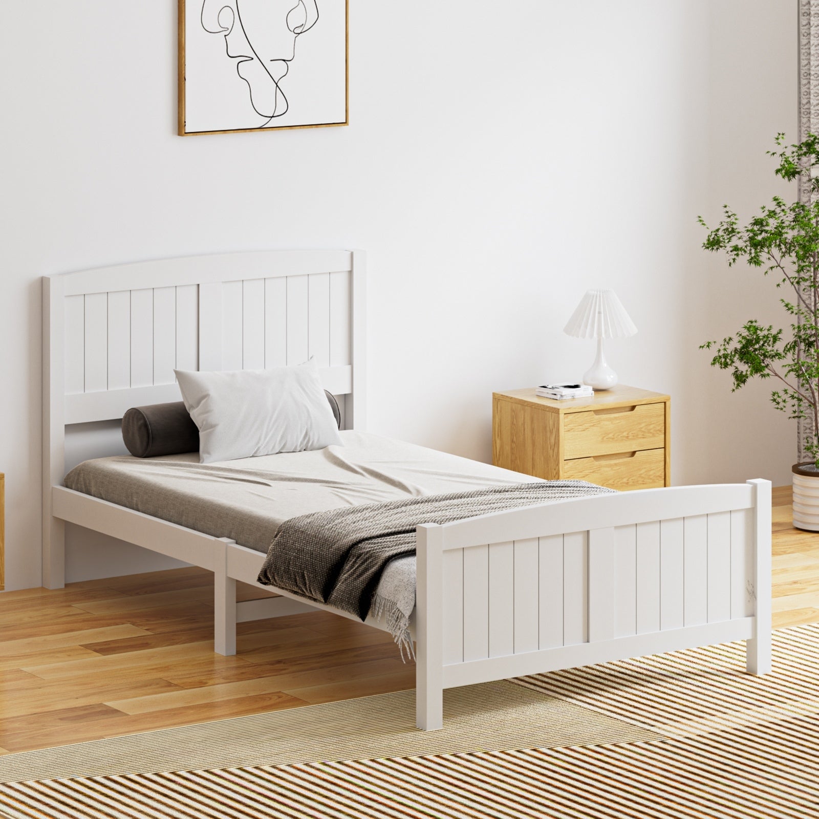 Oikiture Bed Frame King Singe Size Wooden Base Timber Platform White - Sunyee