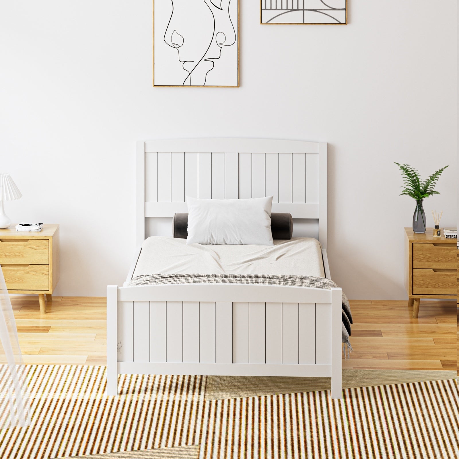 Oikiture Bed Frame King Singe Size Wooden Base Timber Platform White - Sunyee