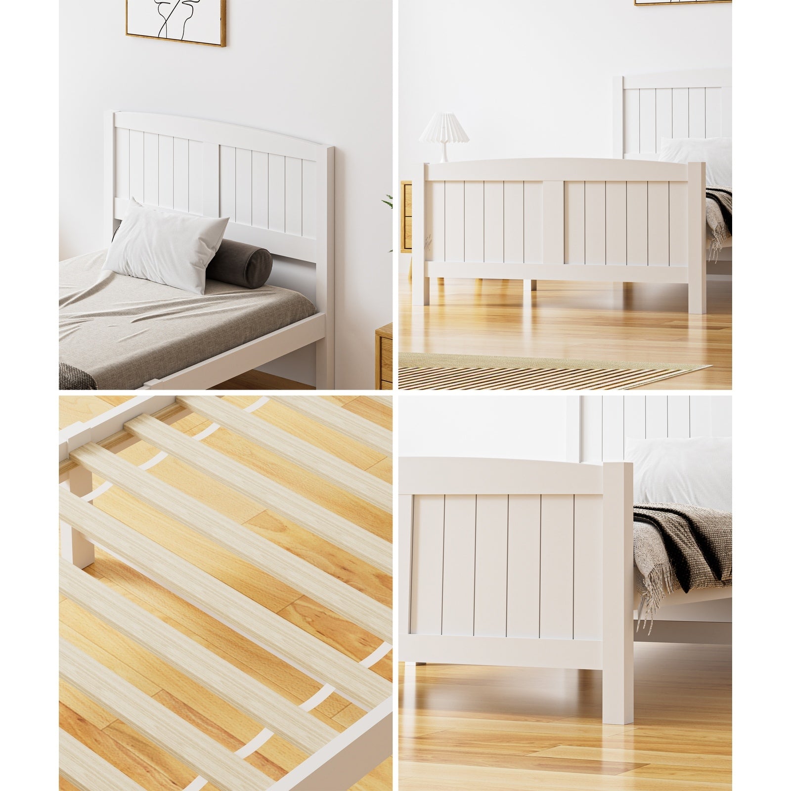 Oikiture Bed Frame King Singe Size Wooden Base Timber Platform White - Sunyee