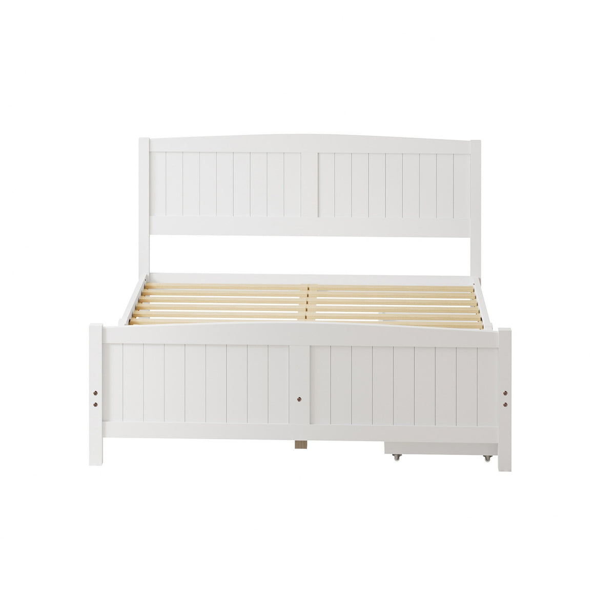 Oikiture Wooden Bed Frame Queen Size Base with Trundle Storage Drawers White