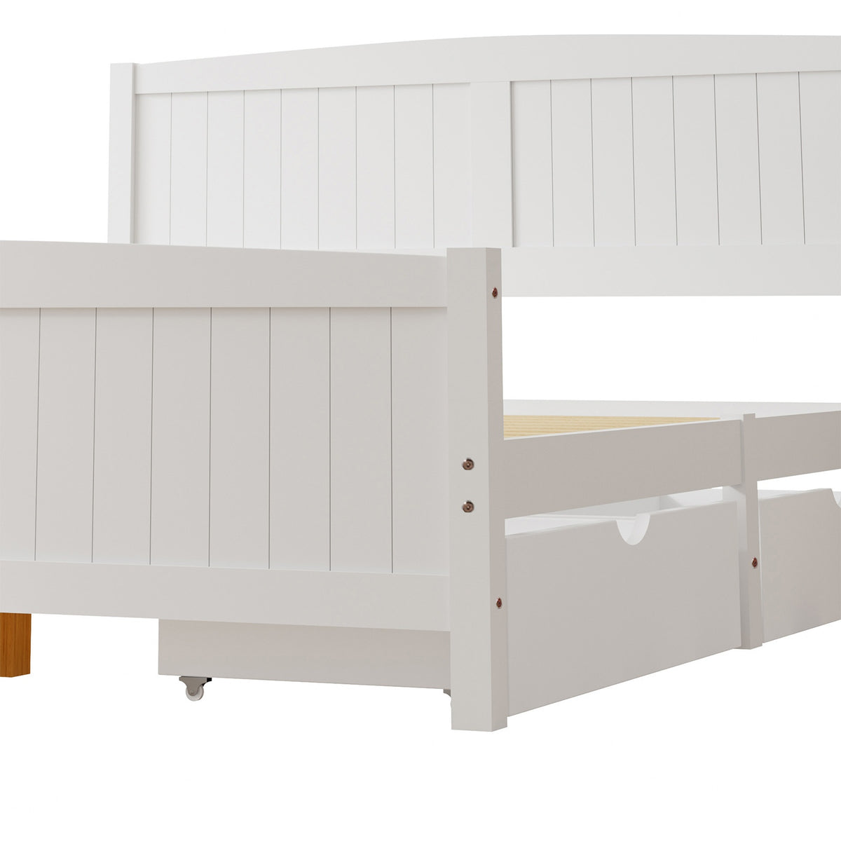 Oikiture Wooden Bed Frame Queen Size Base with Trundle Storage Drawers White