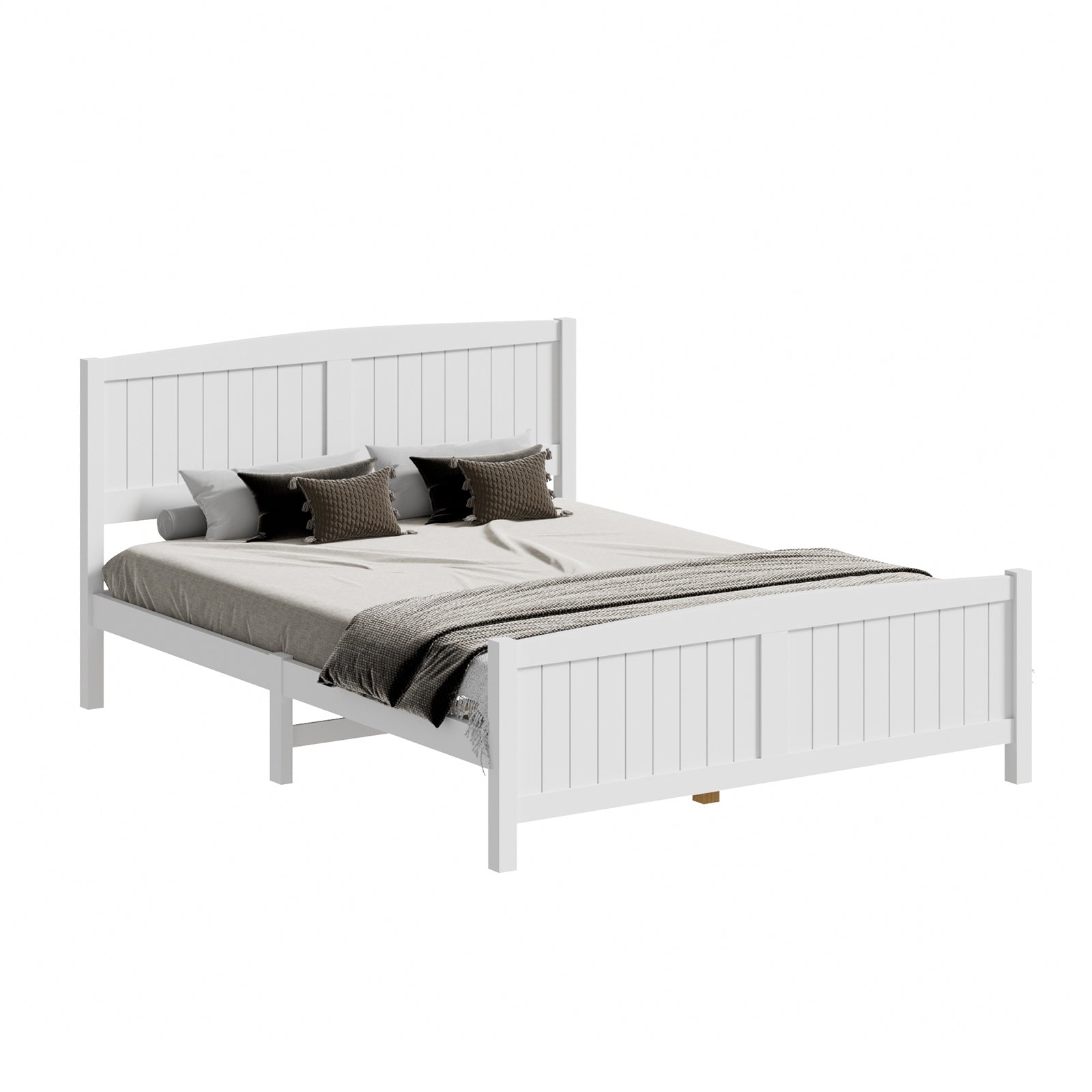 Oikiture Bed Frame Queen Size Wooden Base Timber Platform White - Sunyee