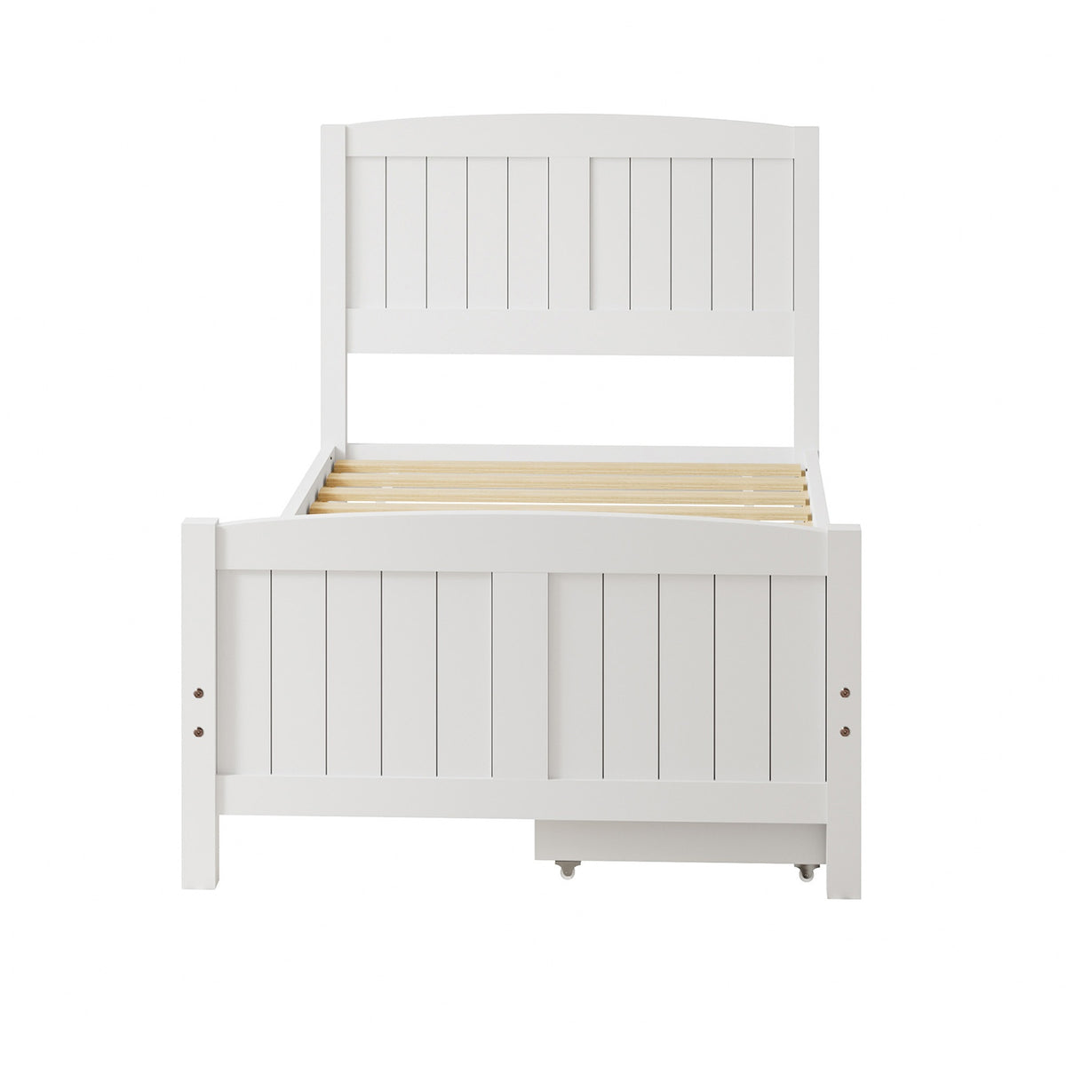 Oikiture Wooden Bed Frame Single Size Base with Trundle Storage Drawers White