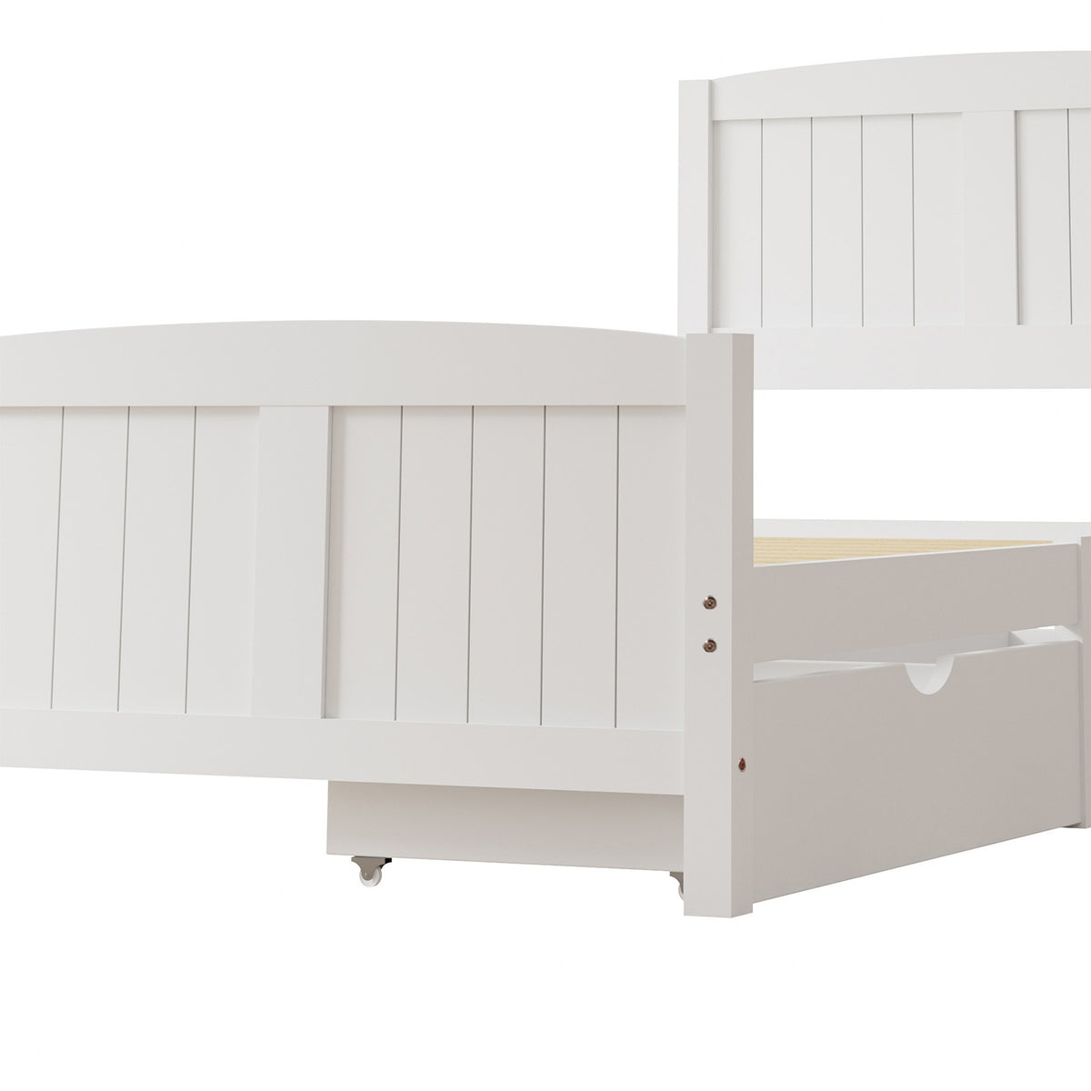 Oikiture Wooden Bed Frame Single Size Base with Trundle Storage Drawers White