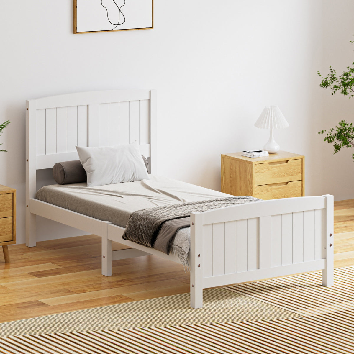 Oikiture Bed Frame Queen Double King Single Wooden Base Timber Platform White