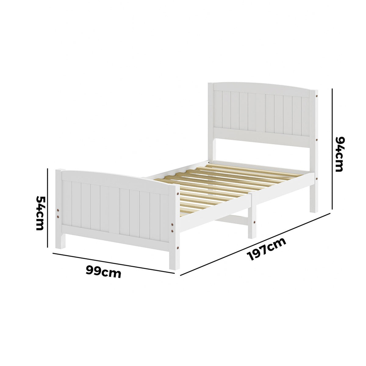 Oikiture Bed Frame Singe Size Wooden Base Timber Platform White