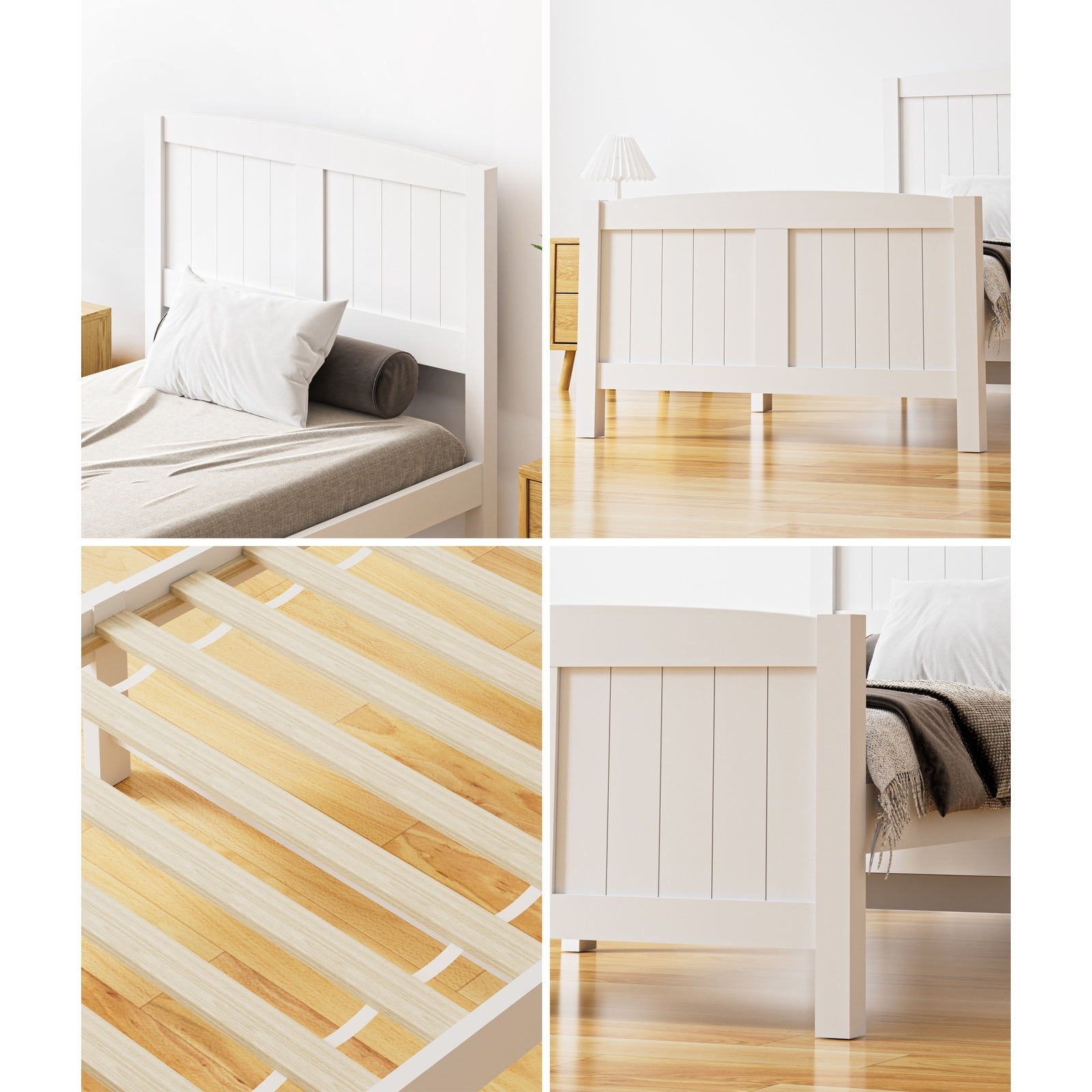 Oikiture Bed Frame Singe Size Wooden Base Timber Platform White - Sunyee