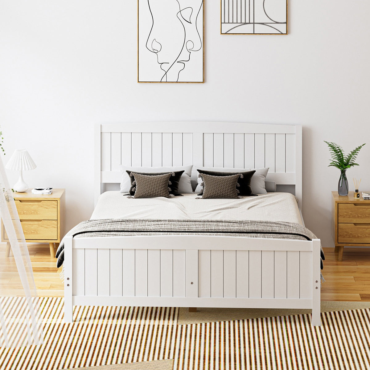 Oikiture Bed Frame Queen Double King Single Wooden Base Timber Platform White
