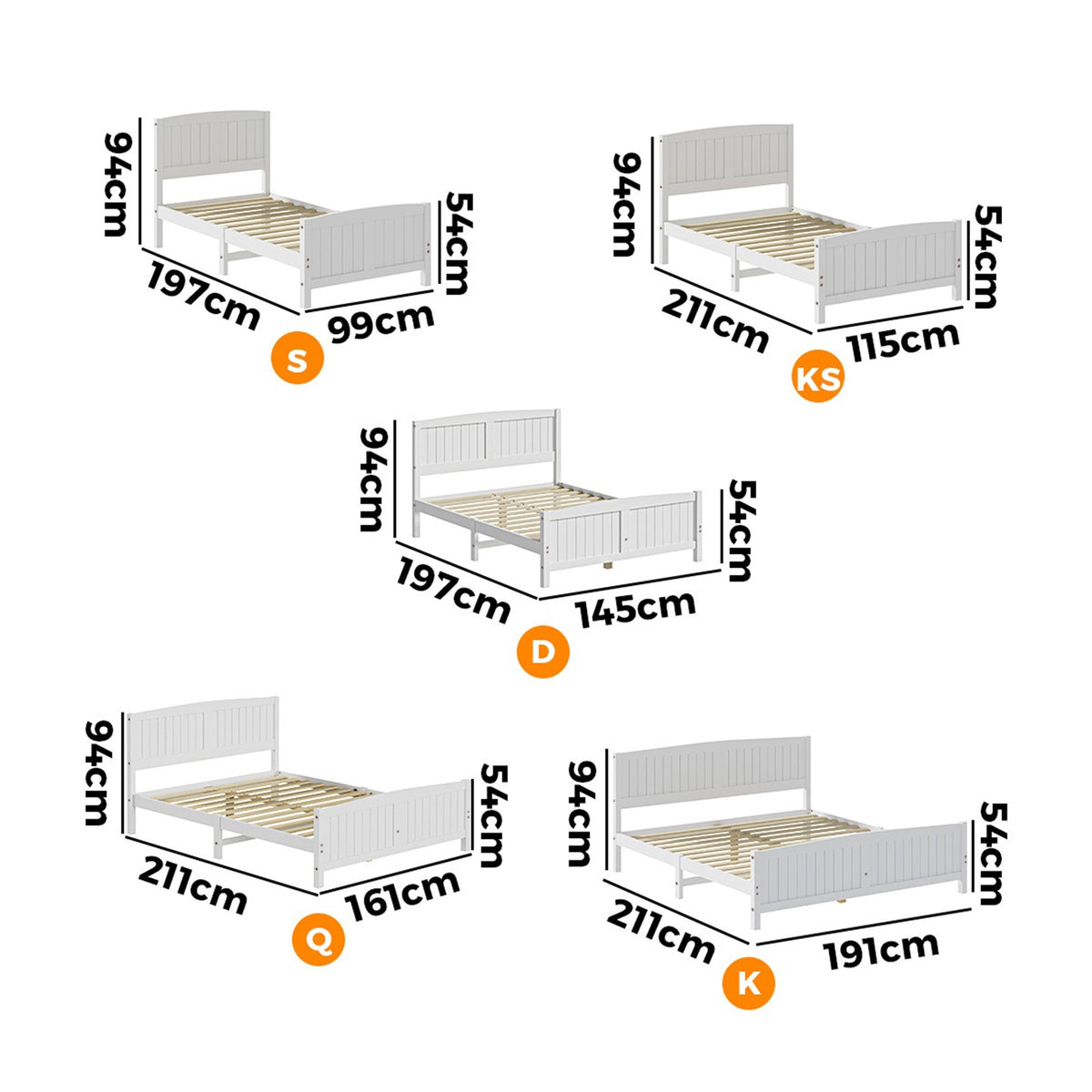 Oikiture Bed Frame Queen Double King Single Wooden Base Timber Platform White