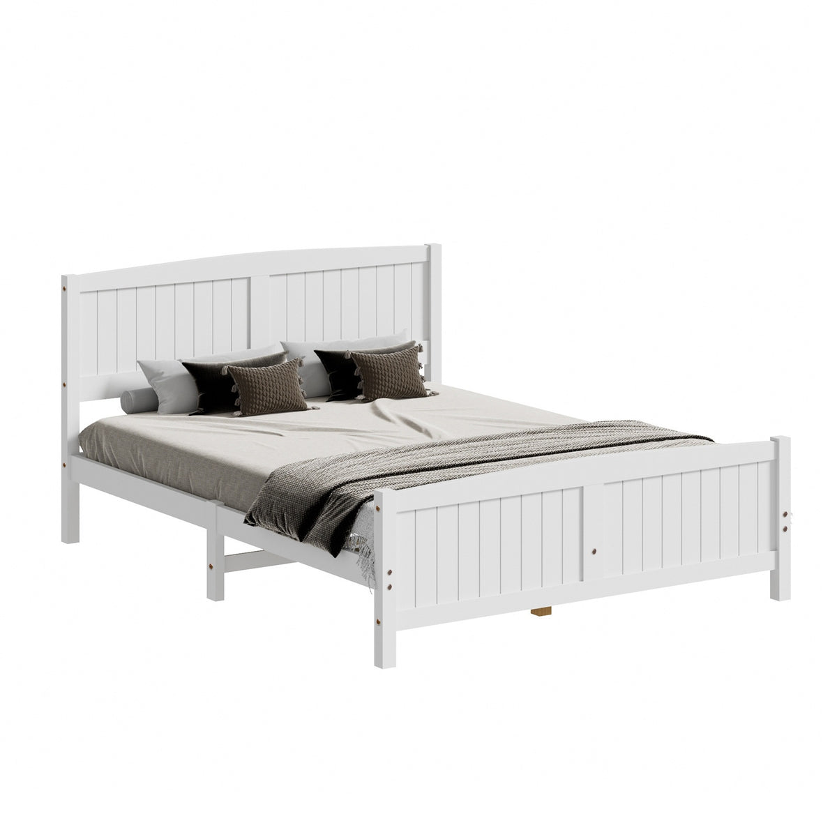 Oikiture Bed Frame Queen Double King Single Wooden Base Timber Platform White