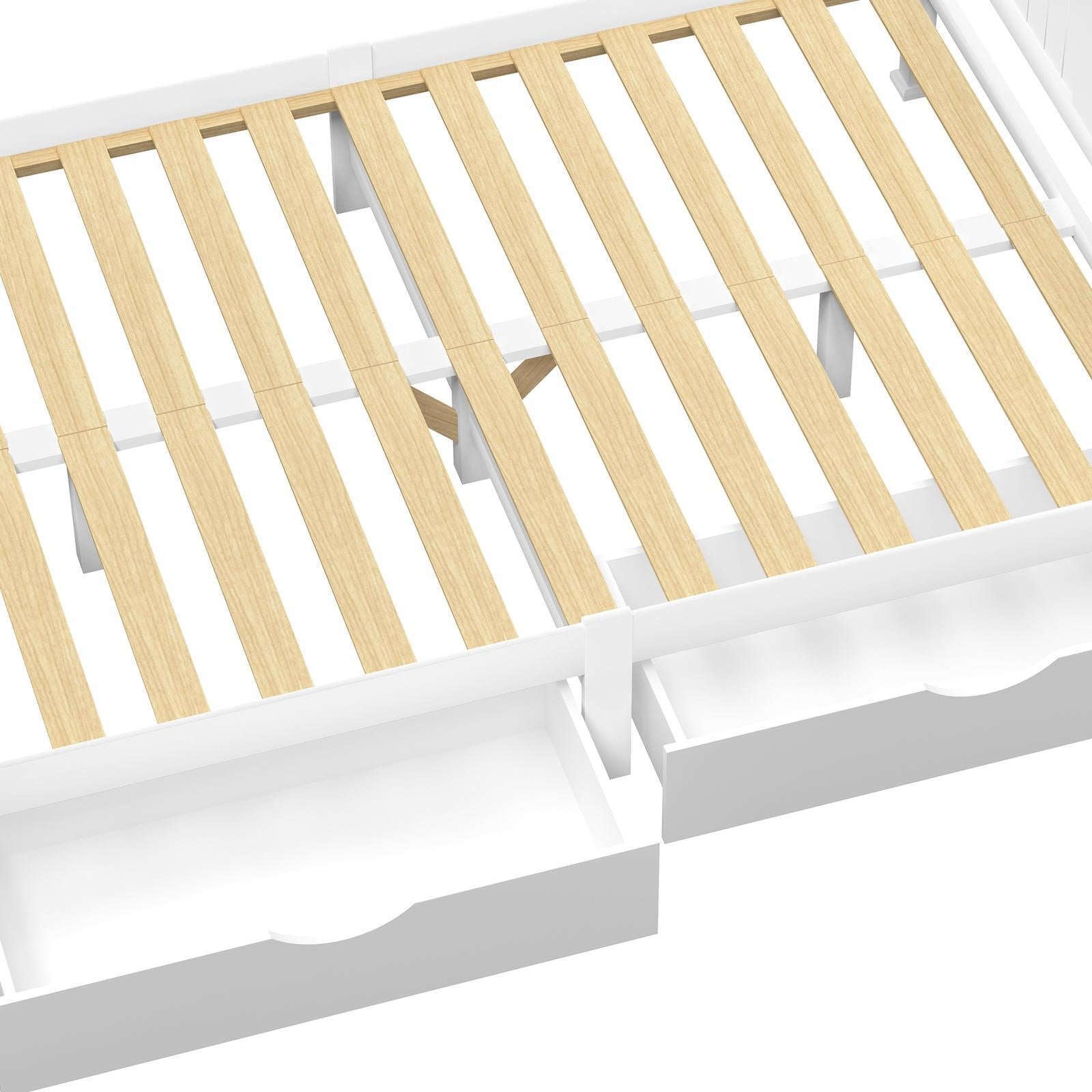 Oikiture Solid Pine Wood Bed Frame with 2 Storage Drawers Platform White Double