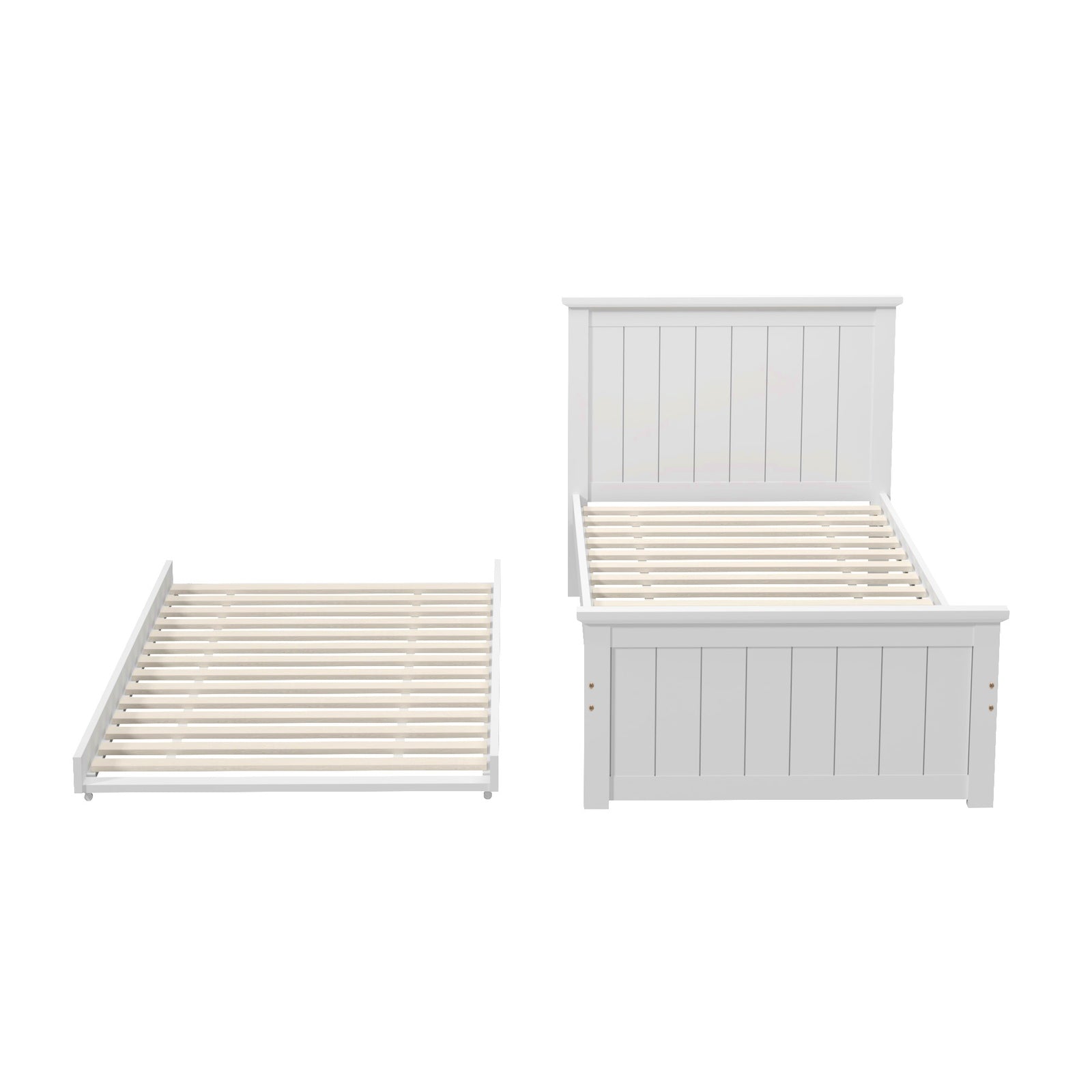Oikiture Trundle Bed Frame Single Size Beds Base Wooden Daybed White - Sunyee