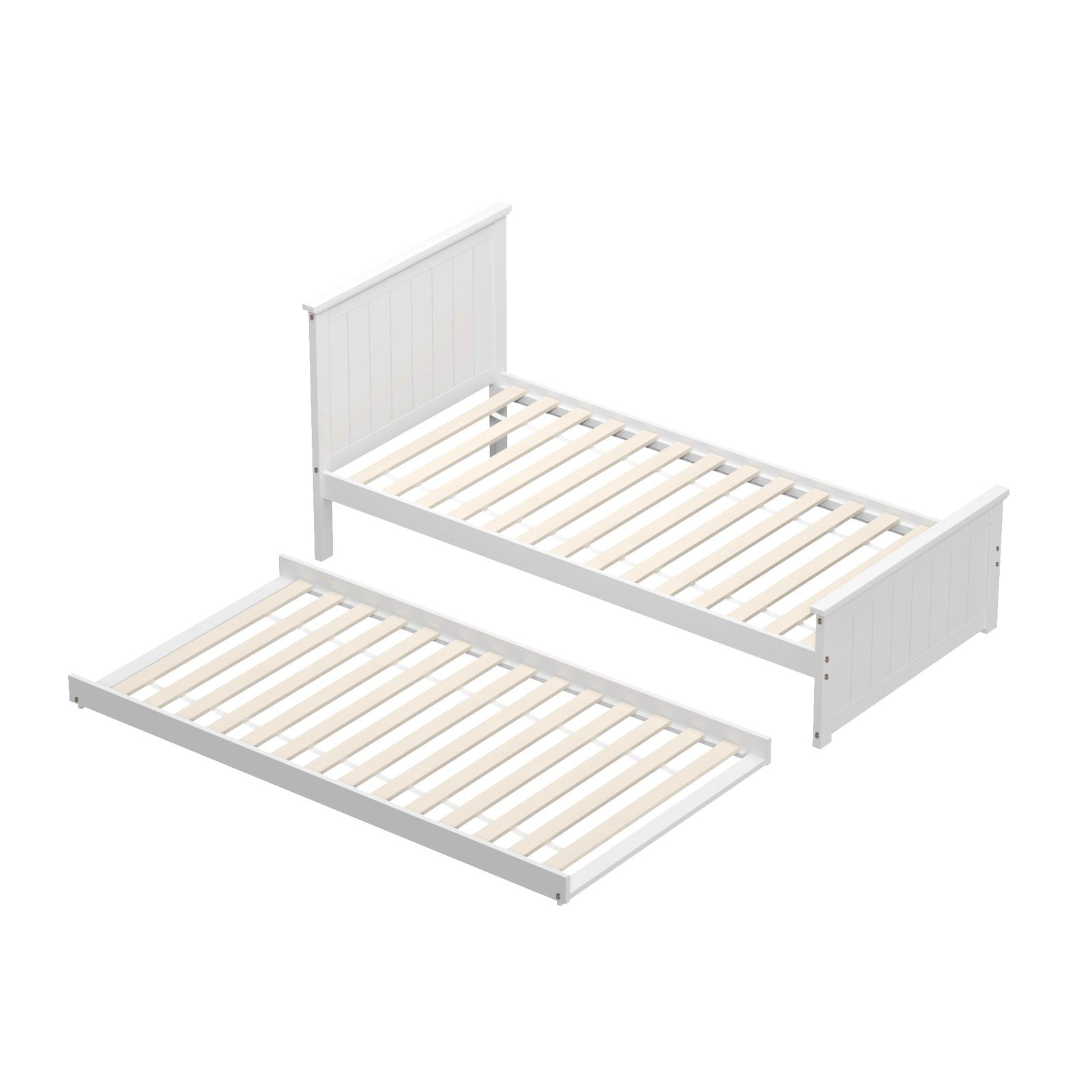 Oikiture Trundle Bed Frame Single Size Beds Base Wooden Daybed White - Sunyee
