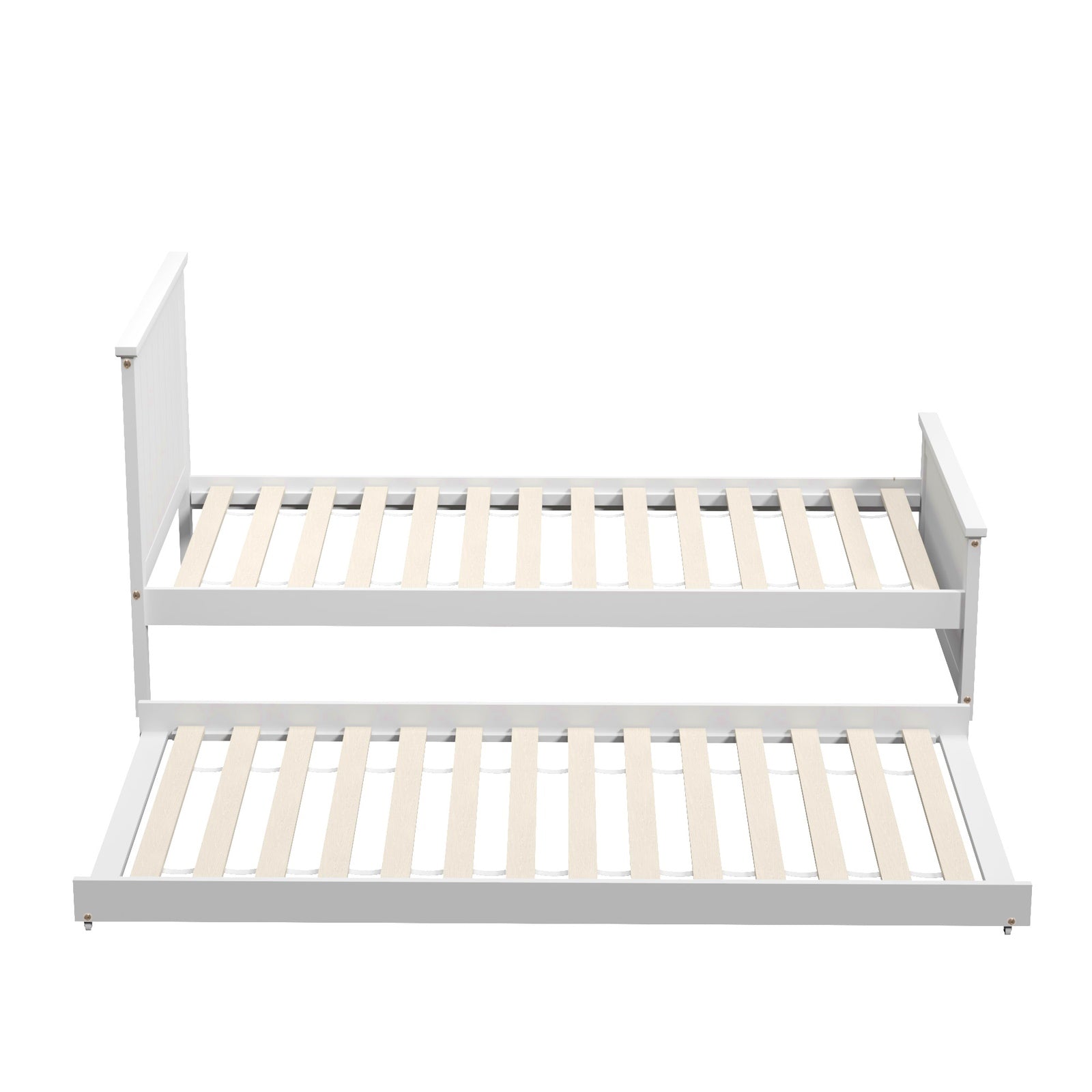 Oikiture Trundle Bed Frame Single Size Beds Base Wooden Daybed White - Sunyee