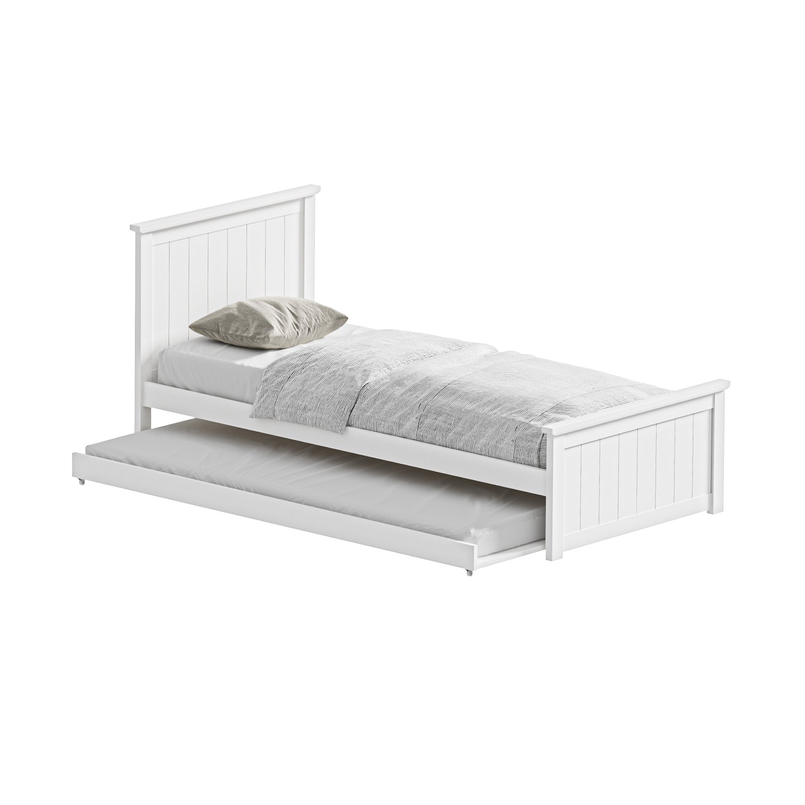 Oikiture Trundle Bed Frame Single Size Beds Base Wooden Daybed White - Sunyee