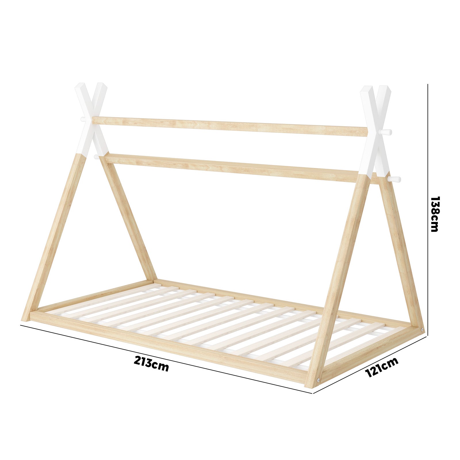 Oikiture Kids Bed Frame Wooden Timber King Single Teepee House Frame Beds - Sunyee