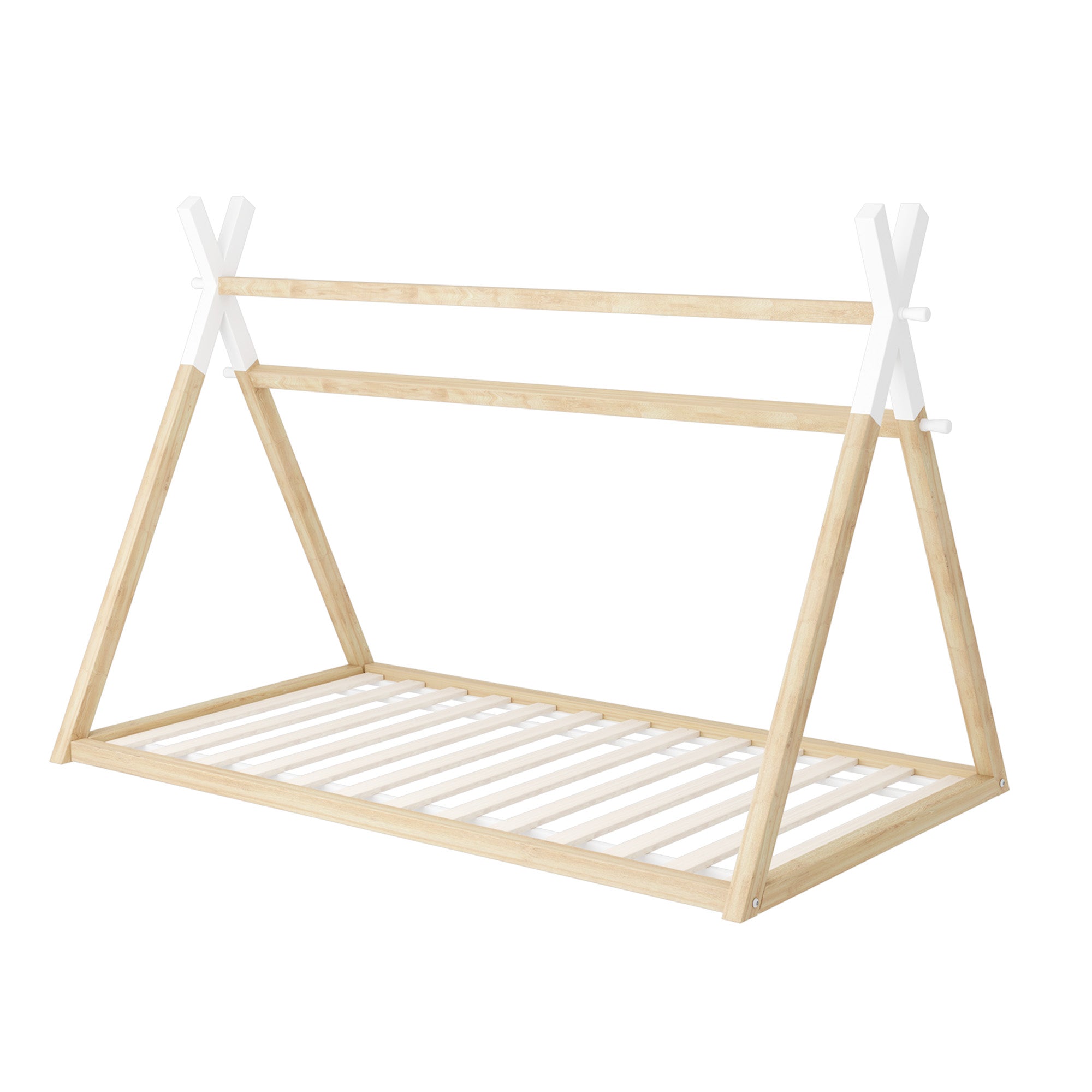 Oikiture Kids Bed Frame Wooden Timber King Single Teepee House Frame Beds - Sunyee