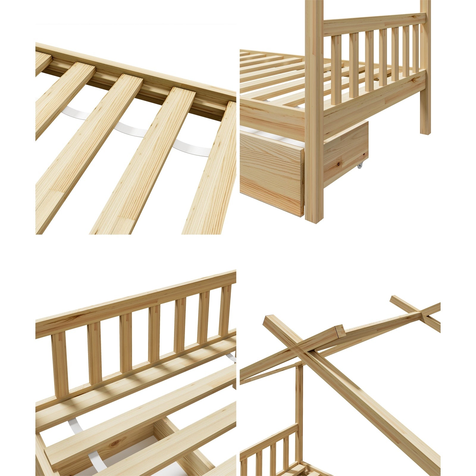 Oikiture Bed Frame Wooden Single Size Timber House Frame With Storage Drawers - Sunyee