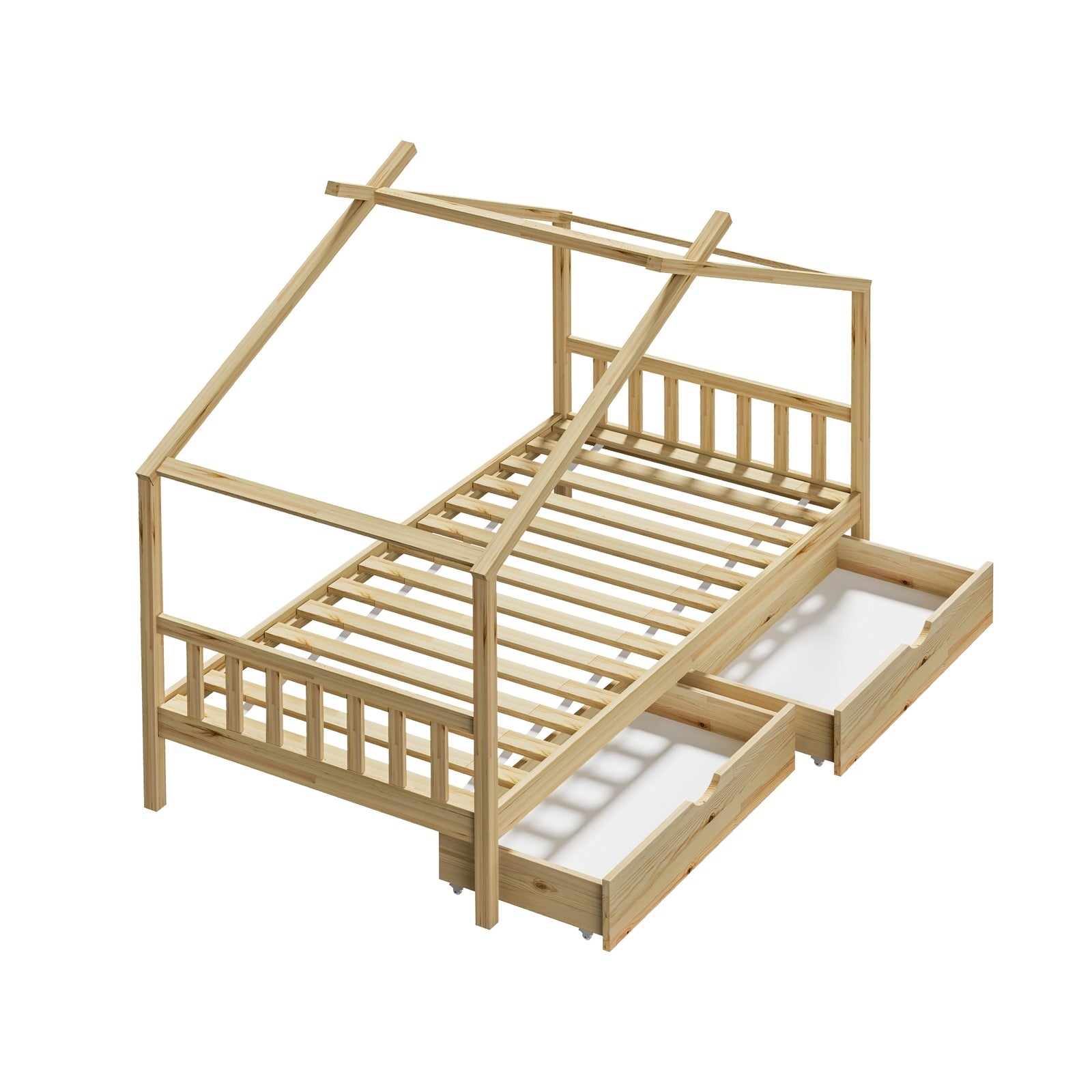 Oikiture Bed Frame Wooden Single Size Timber House Frame With Storage Drawers - Sunyee