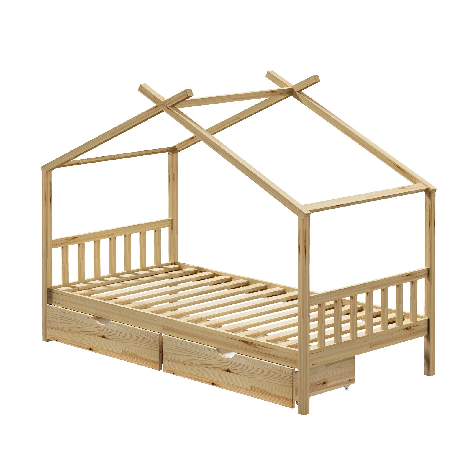 Oikiture Bed Frame Wooden Single Size Timber House Frame With Storage Drawers - Sunyee