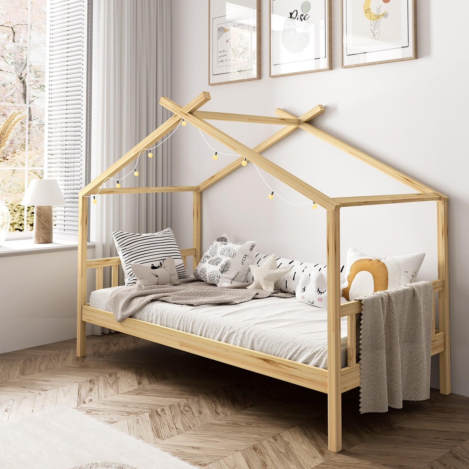 Oikiture Bed Frame Wooden Base Kids Single Timber House Beds TOMI - Sunyee