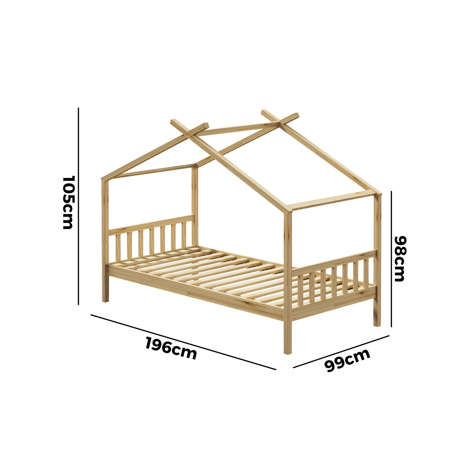 Oikiture Bed Frame Wooden Base Kids Single Timber House Beds TOMI - Sunyee
