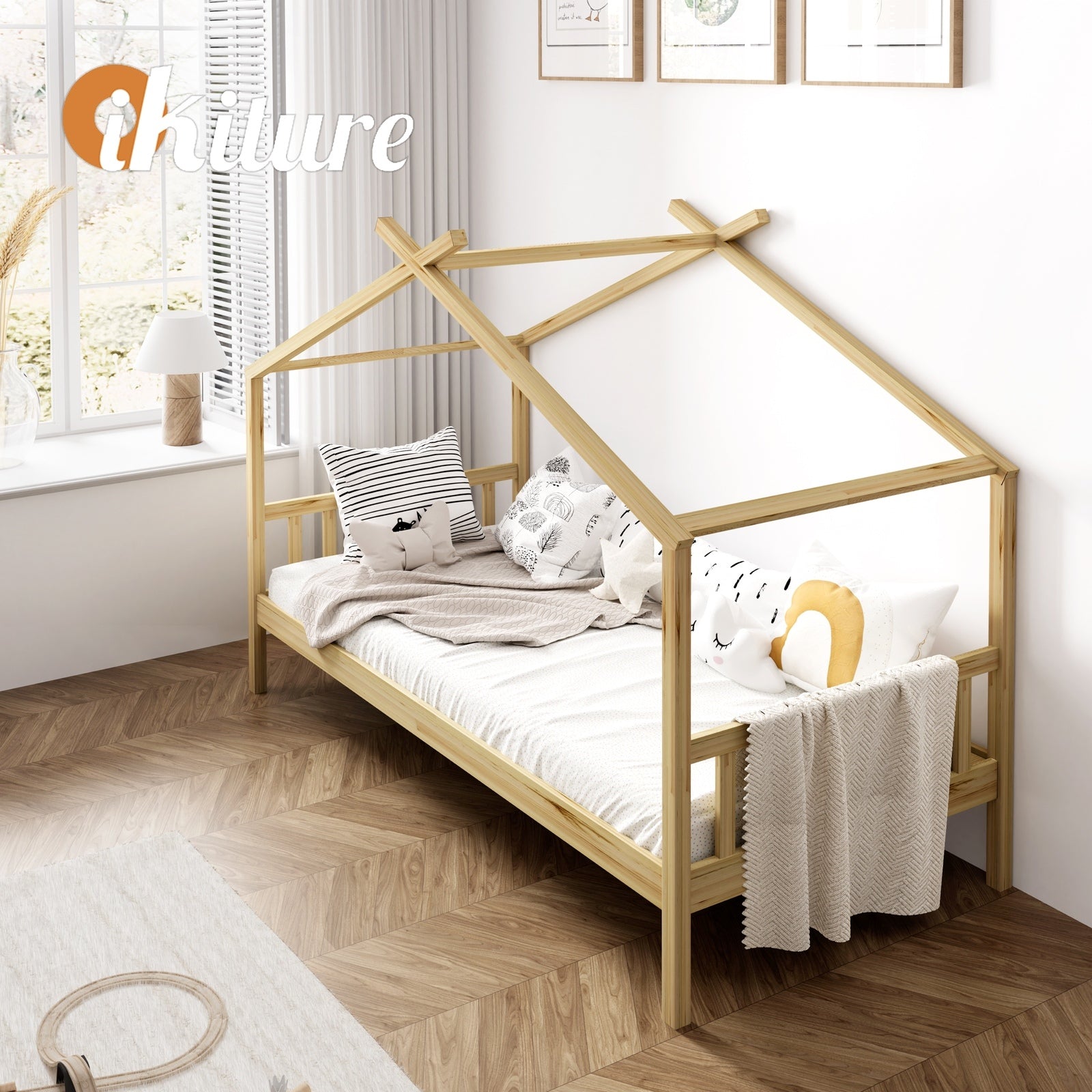 Oikiture Bed Frame Wooden Base Kids Single Timber House Beds TOMI - Sunyee