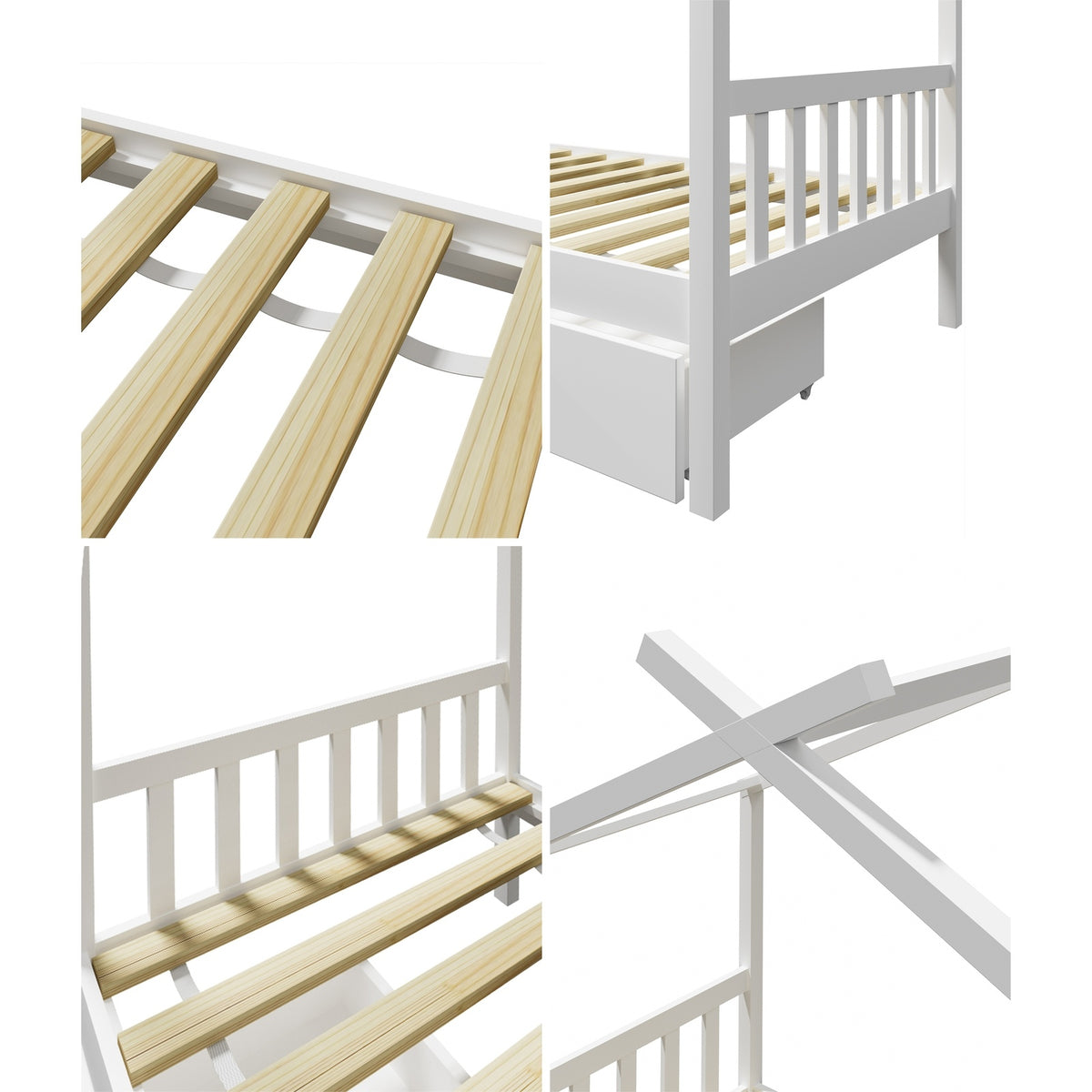 Oikiture Bed Frame Wooden Single Size Timber House Frame Storage Drawers White - Sunyee