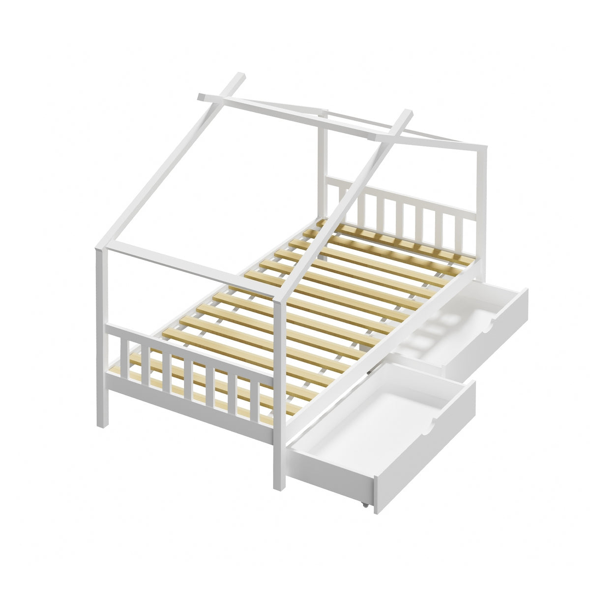 Oikiture Bed Frame Wooden Single Size Timber House Frame Storage Drawers White - Sunyee