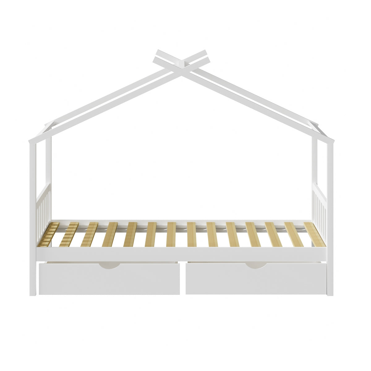 Oikiture Bed Frame Wooden Single Size Timber House Frame Storage Drawers White - Sunyee