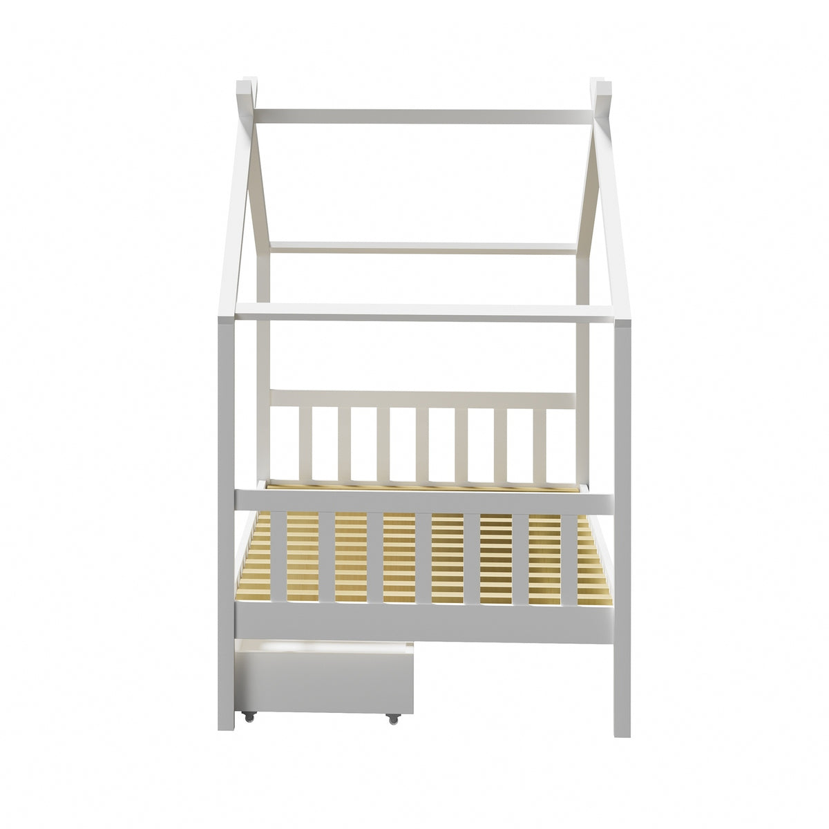 Oikiture Bed Frame Wooden Single Size Timber House Frame Storage Drawers White - Sunyee