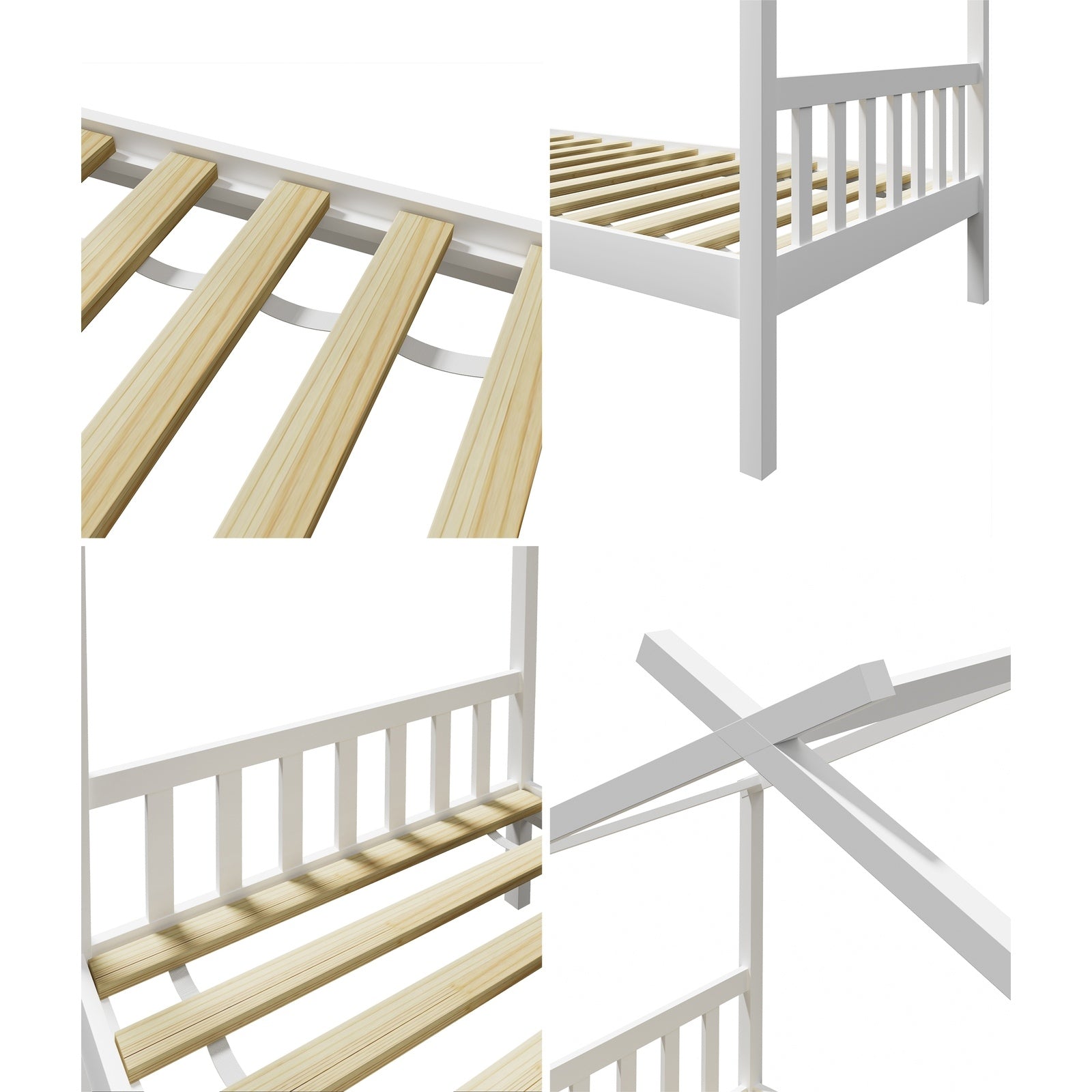 Oikiture Bed Frame Wooden Base Kids Single Timber House Beds White - Sunyee