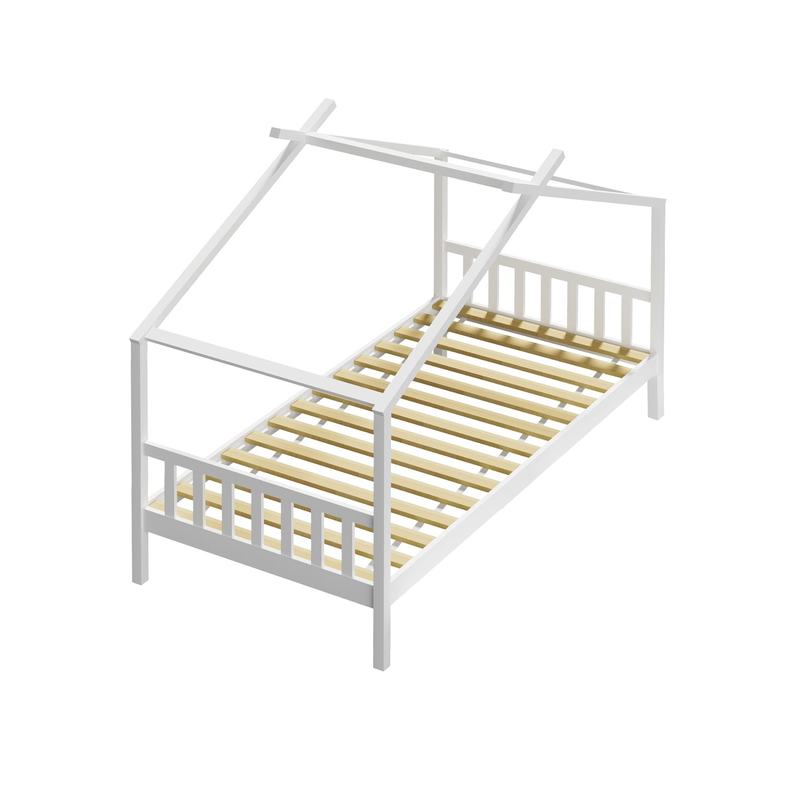 Oikiture Bed Frame Wooden Base Kids Single Timber House Beds White - Sunyee