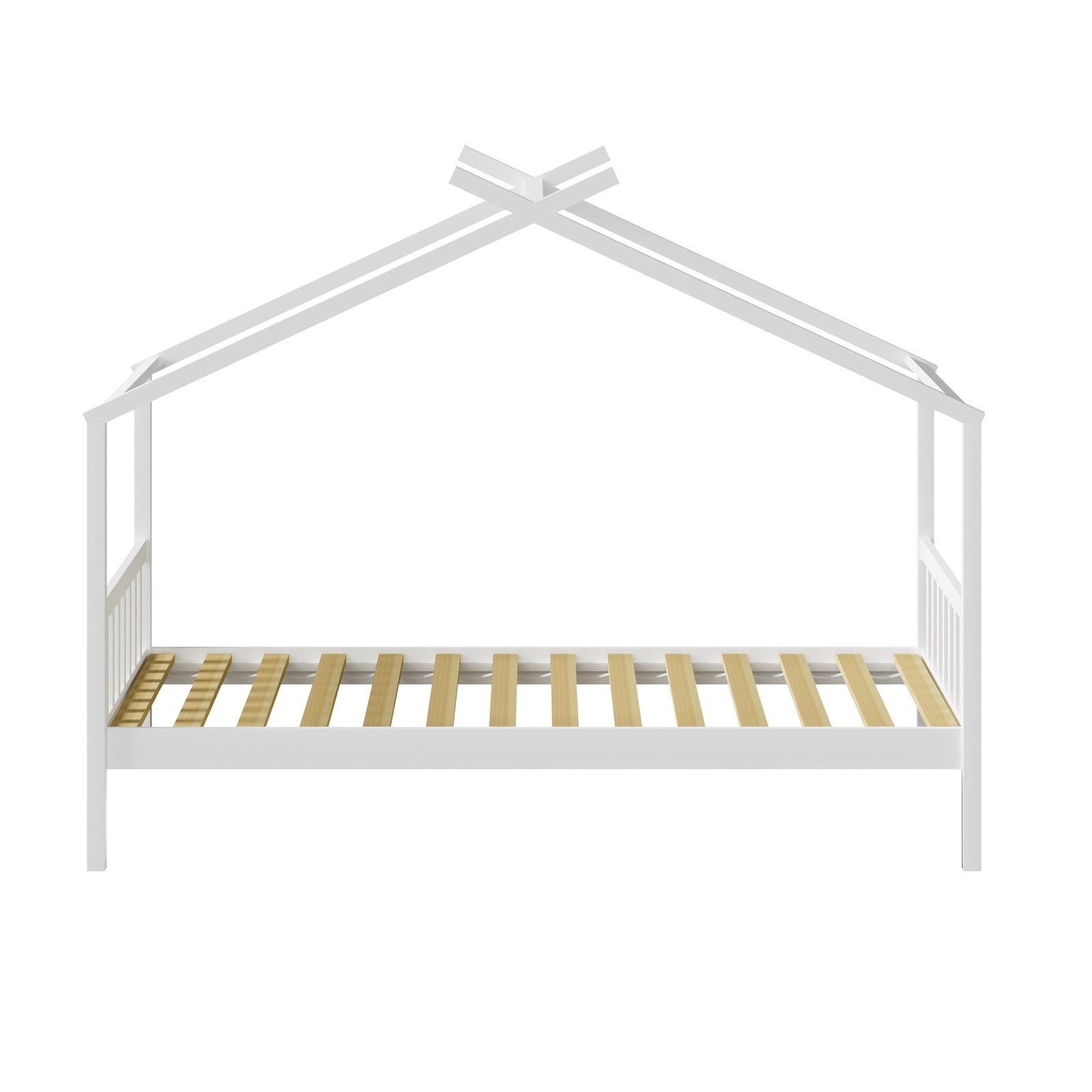Oikiture Bed Frame Wooden Base Kids Single Timber House Beds White - Sunyee