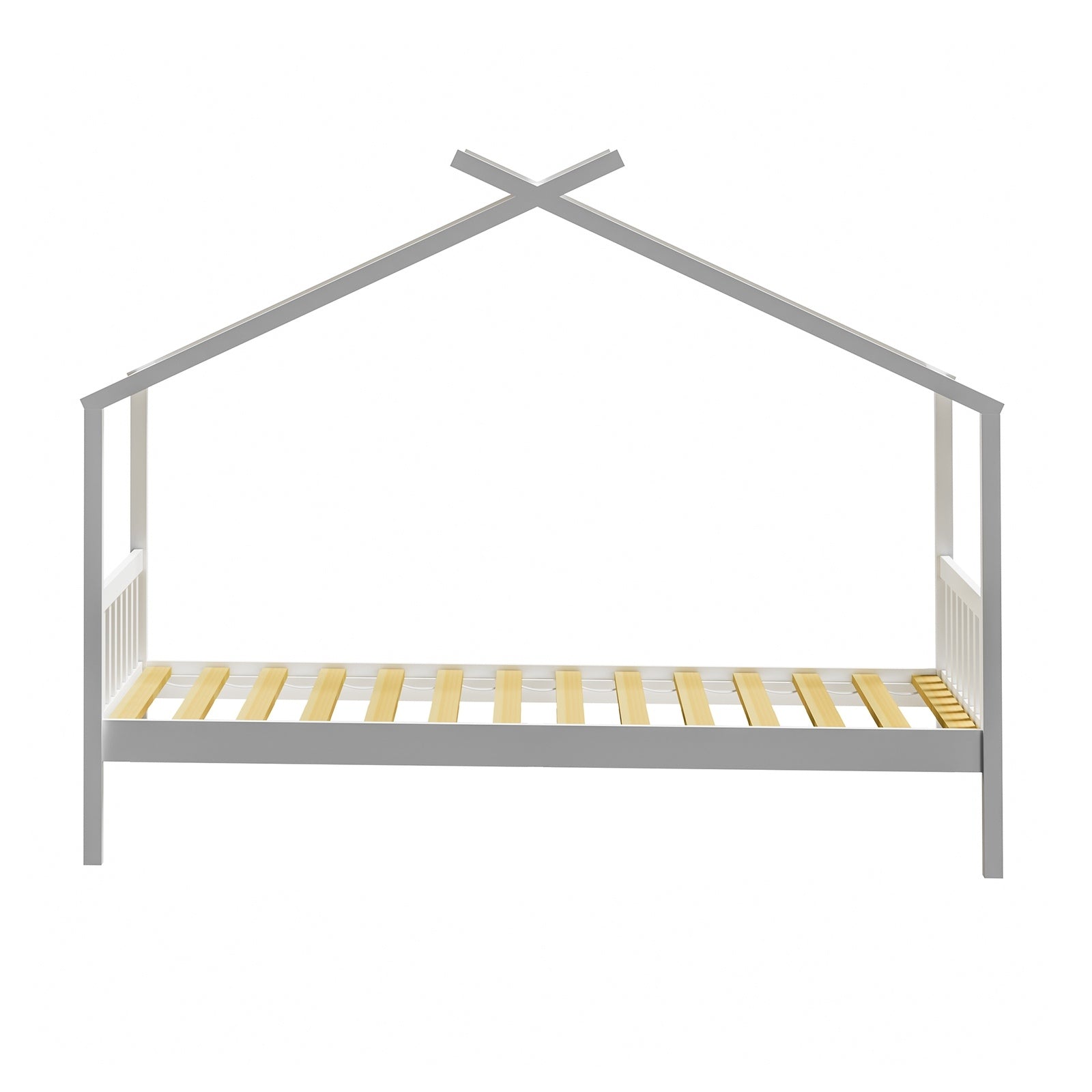Oikiture Bed Frame Wooden Base Kids Single Timber House Beds White - Sunyee