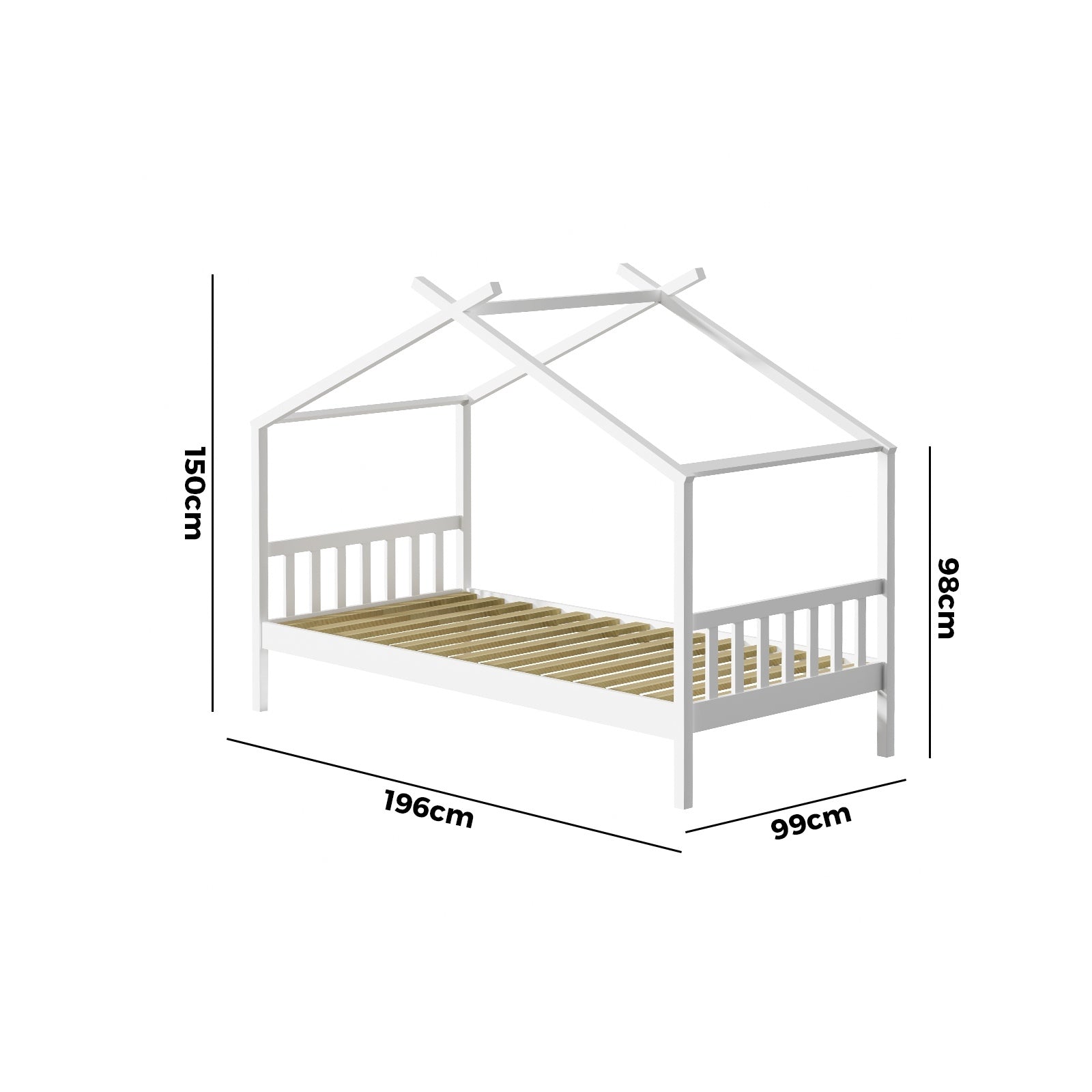 Oikiture Bed Frame Wooden Base Kids Single Timber House Beds White - Sunyee