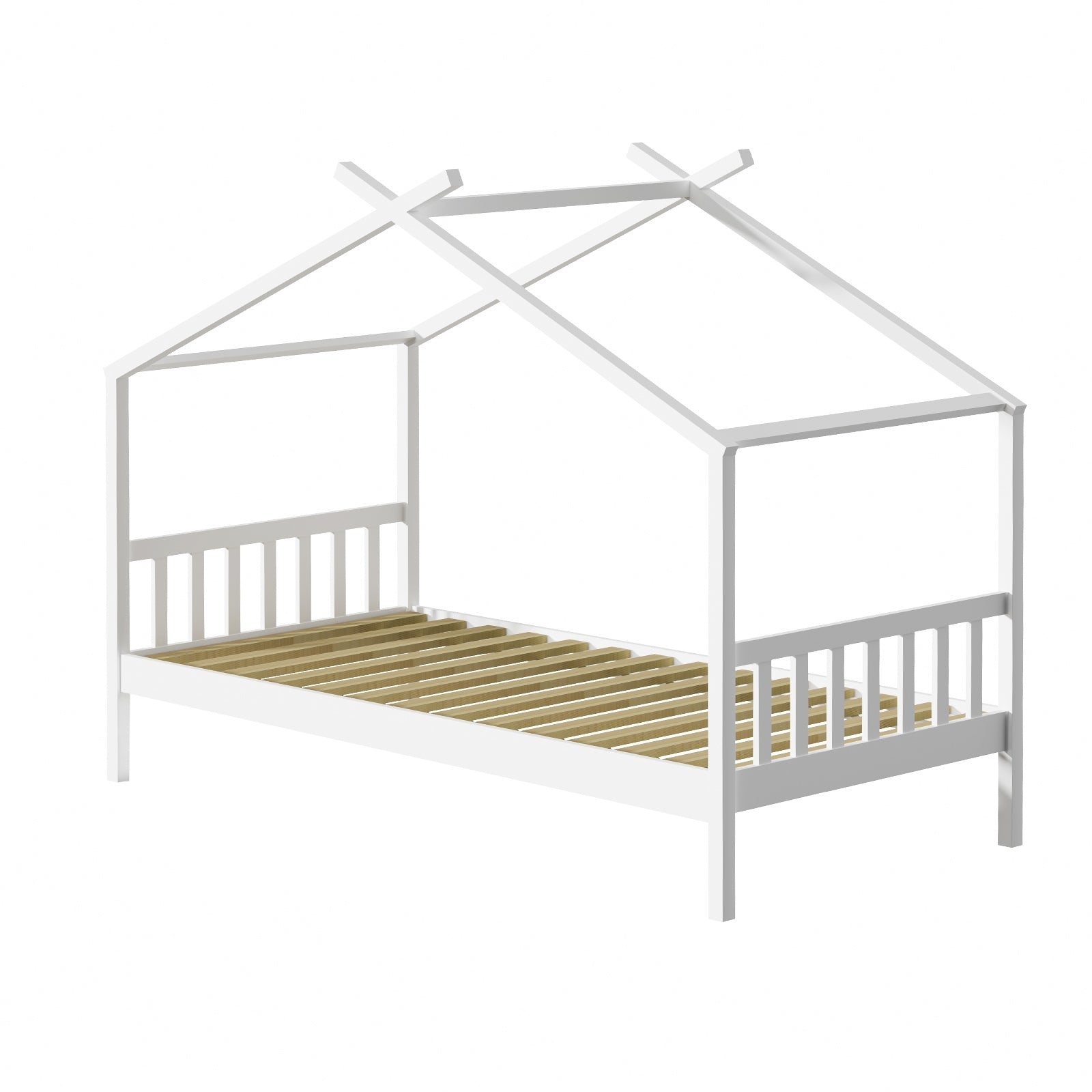 Oikiture Bed Frame Wooden Base Kids Single Timber House Beds White - Sunyee