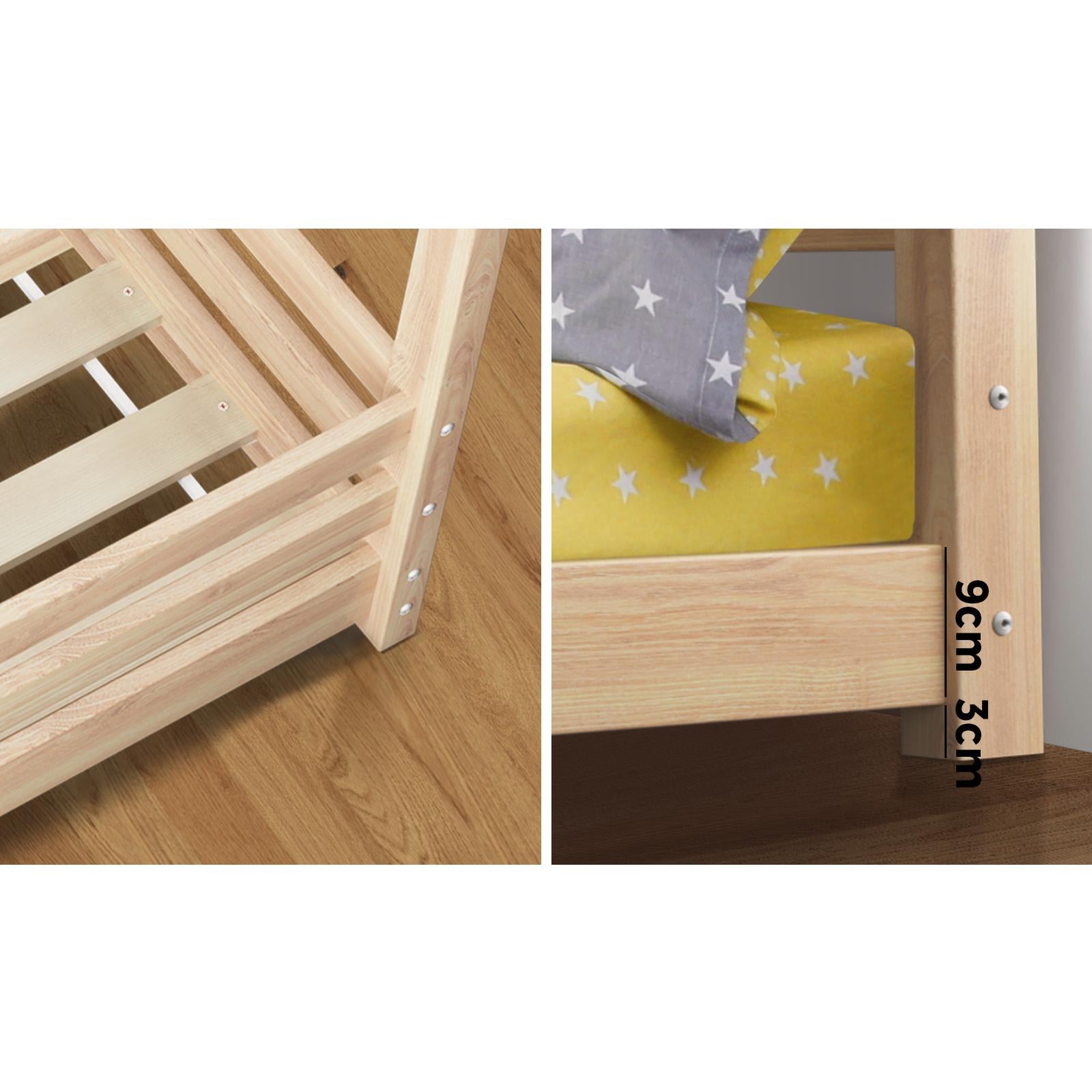 Oikiture Bed Frame Wooden Single Size Timber House Frame - Sunyee