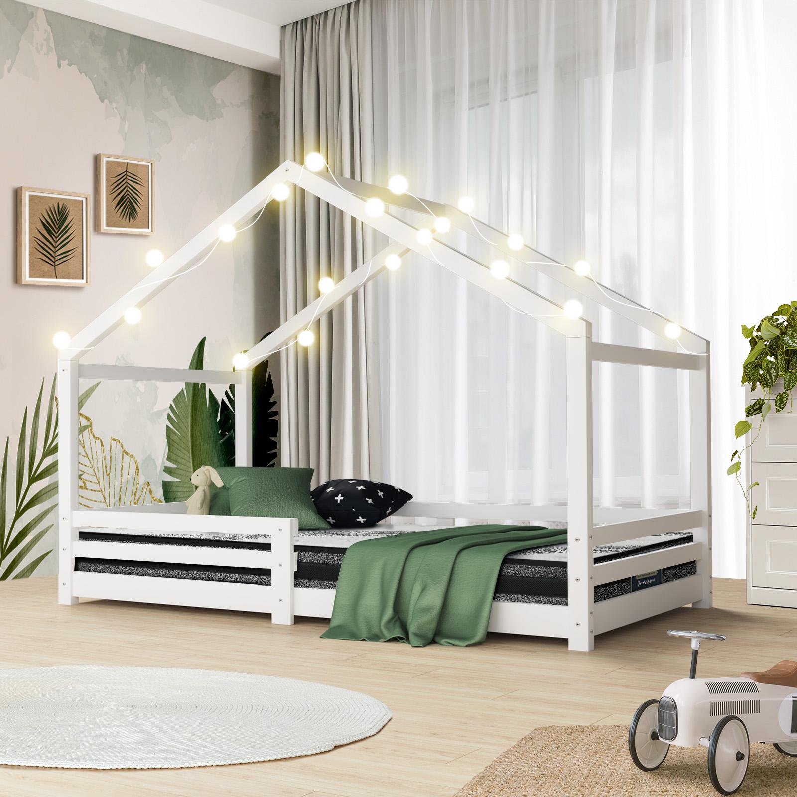 Oikiture Kids Bed Frame With Single Mattress Set White - Sunyee