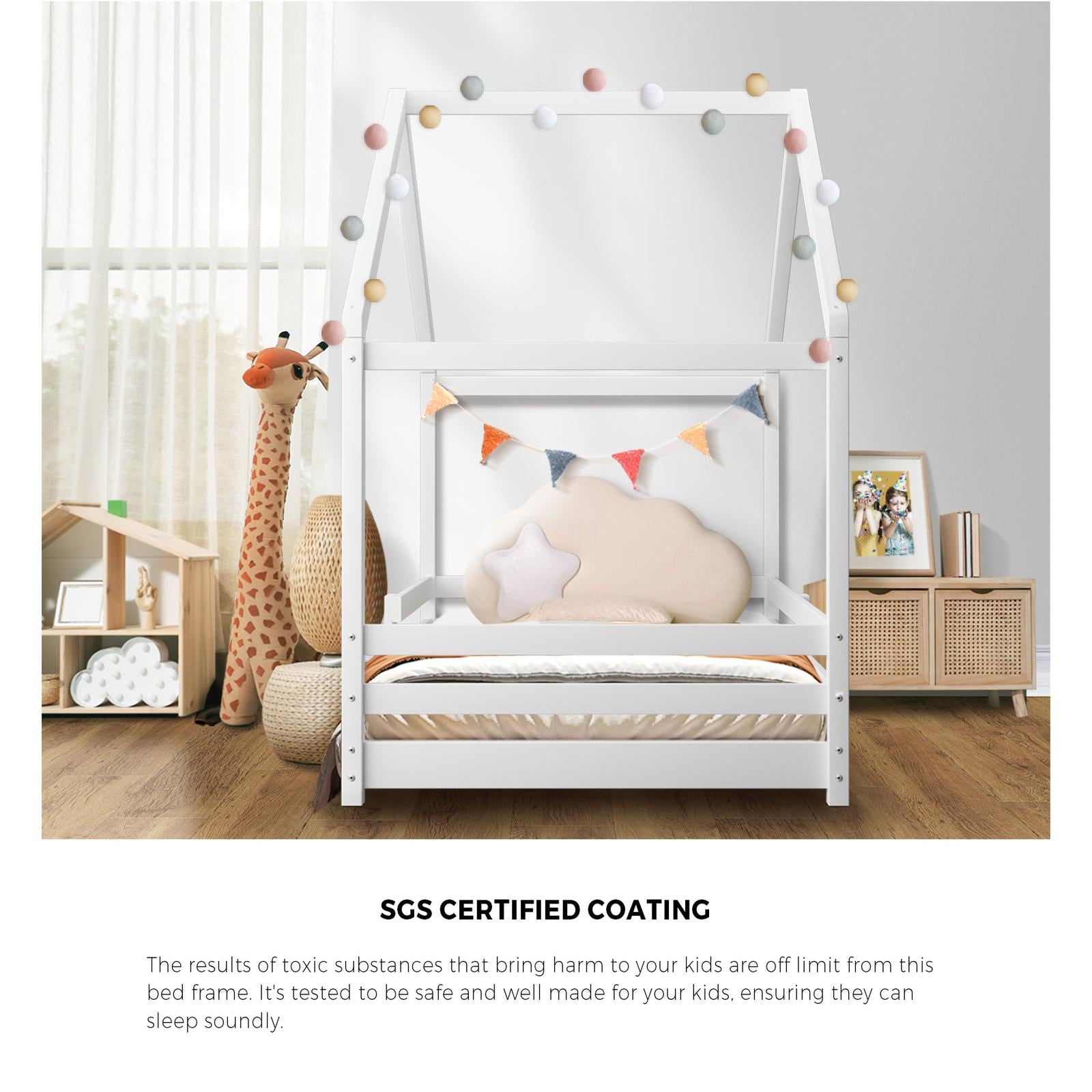 Oikiture Kids Bed Frame With Single Mattress Set White - Sunyee
