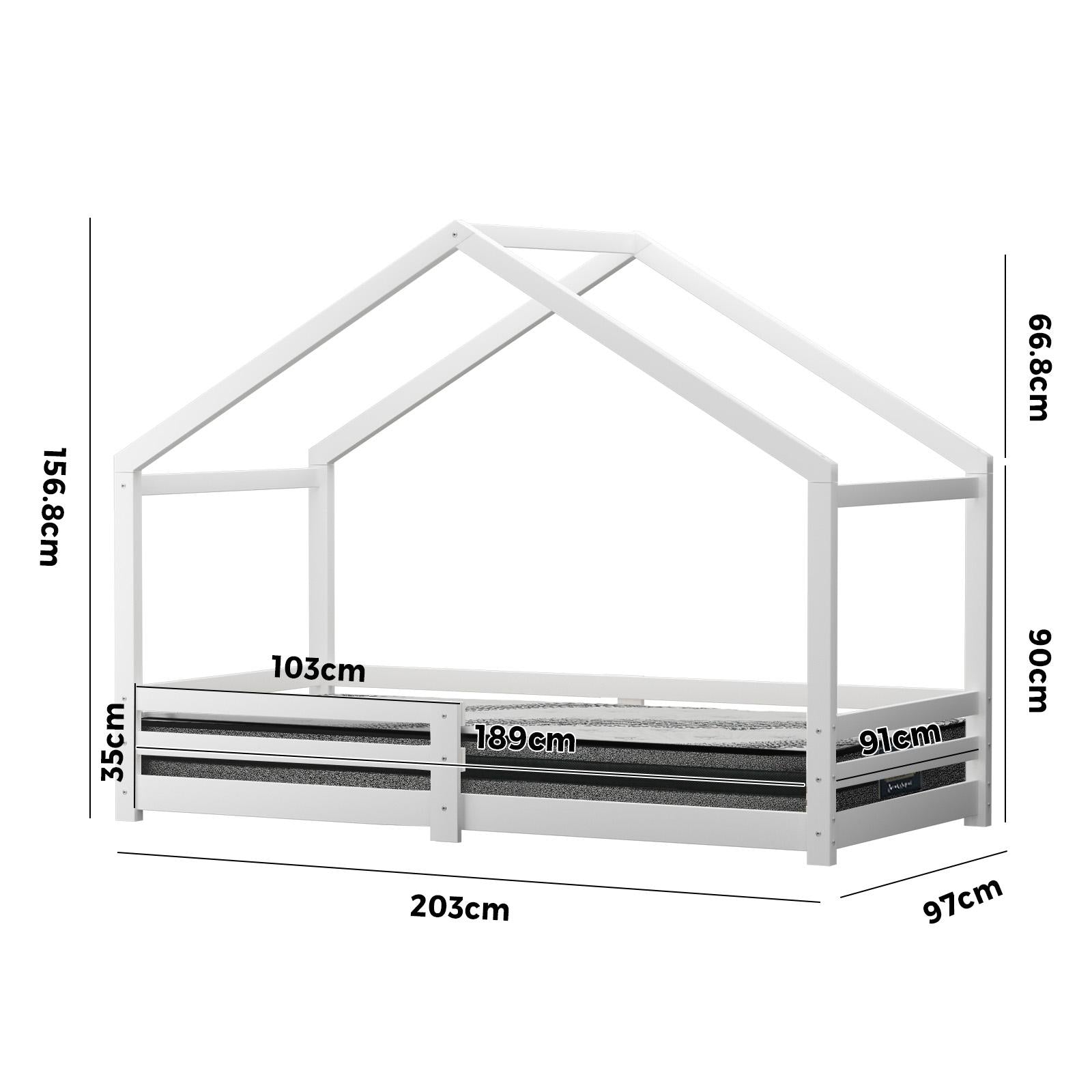 Oikiture Kids Bed Frame With Single Mattress Set White - Sunyee