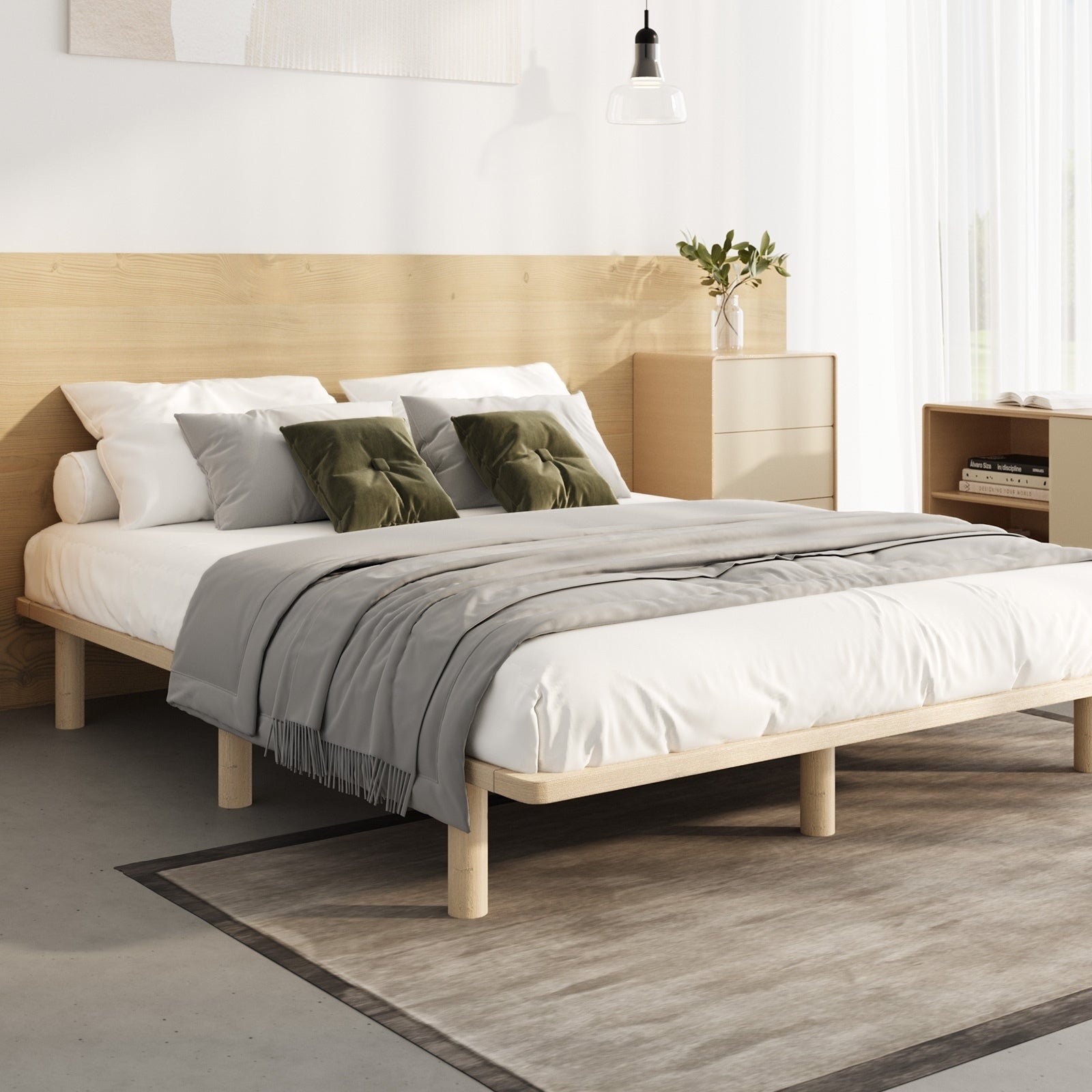 Oikiture Bed Frame Queen Size Wooden Bed Base Platform Timber - Sunyee